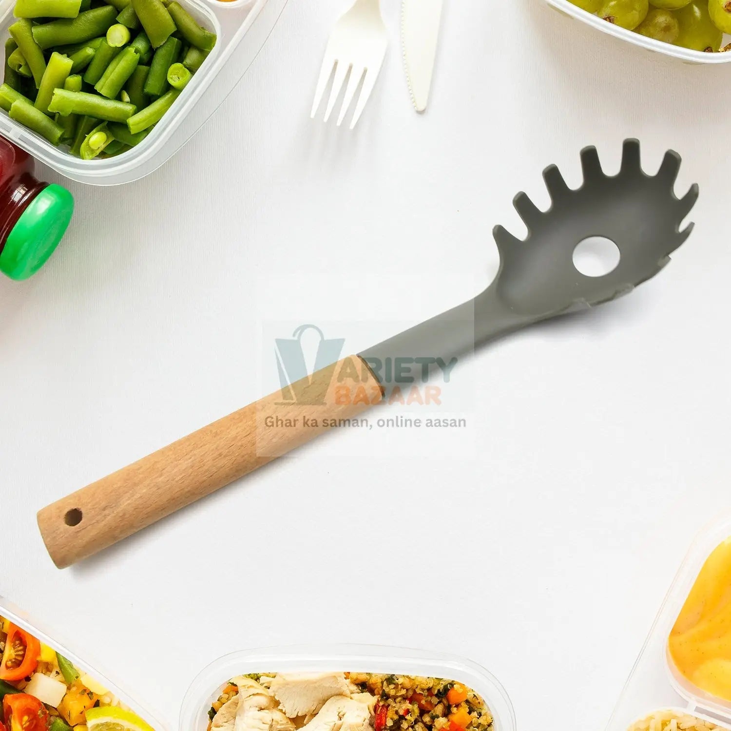 Plastic Kitchen Accessories Whisk , Pasta Spoon & Soup Spoon Heat Resistant Non Stick Spoons Kitchen Cookware Items (1 Pc ) Travel Sahayak