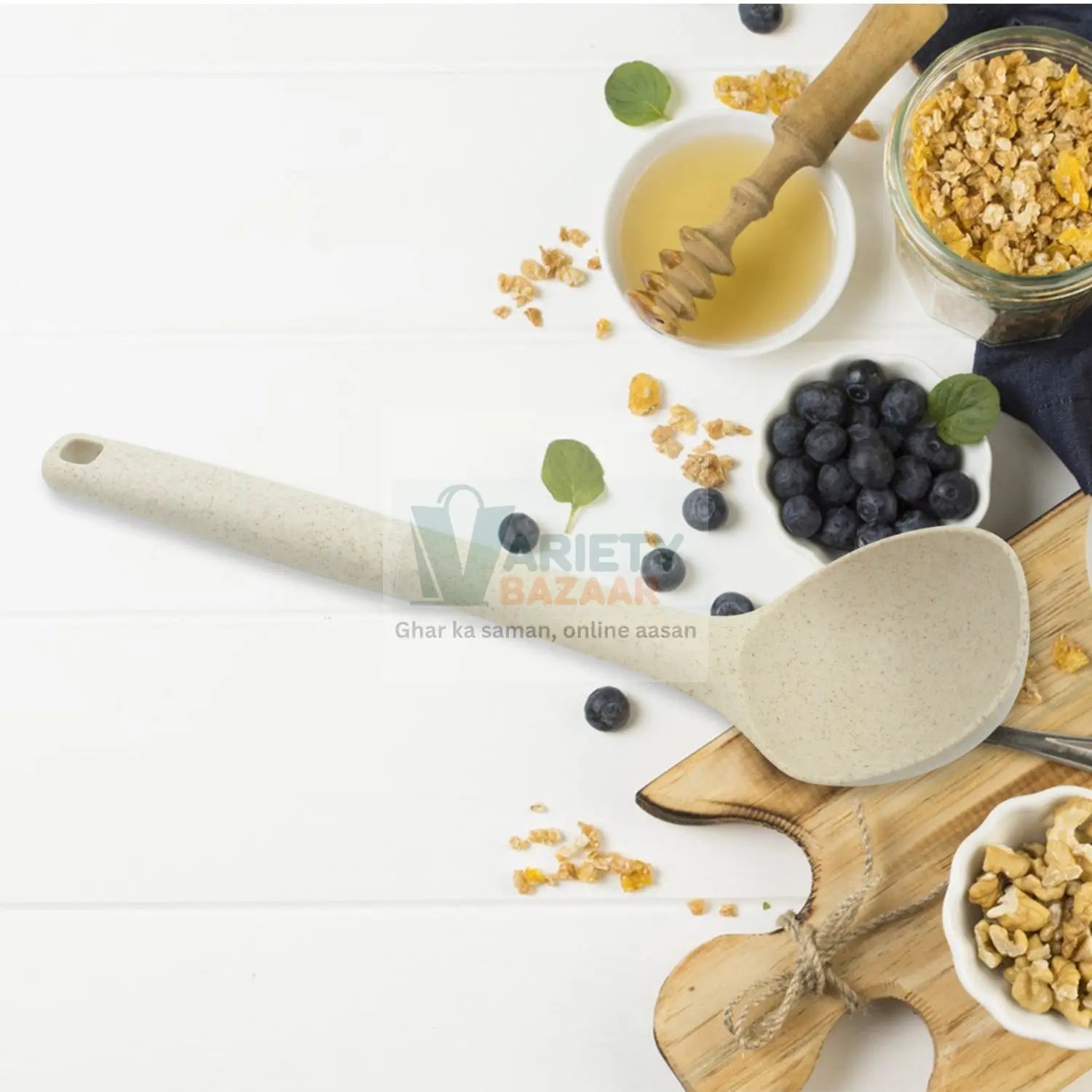 Plastic Kitchen Accessories Whisk , Pasta Spoon & Soup Spoon Heat Resistant Non Stick Spoons Kitchen Cookware Items (1 Pc ) Travel Sahayak