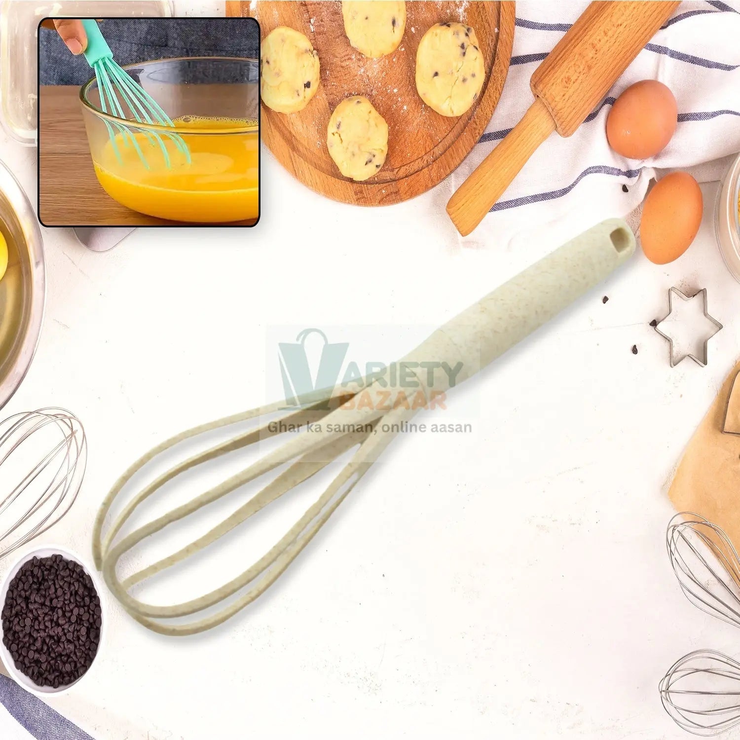 Plastic Kitchen Accessories Whisk , Pasta Spoon & Soup Spoon Heat Resistant Non Stick Spoons Kitchen Cookware Items (1 Pc ) Travel Sahayak