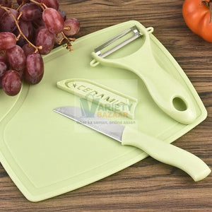 Plastic Kitchen Peeler - Green & Classic Stainless Steel 3-Piece Knife Set Combo Variety Bazaar