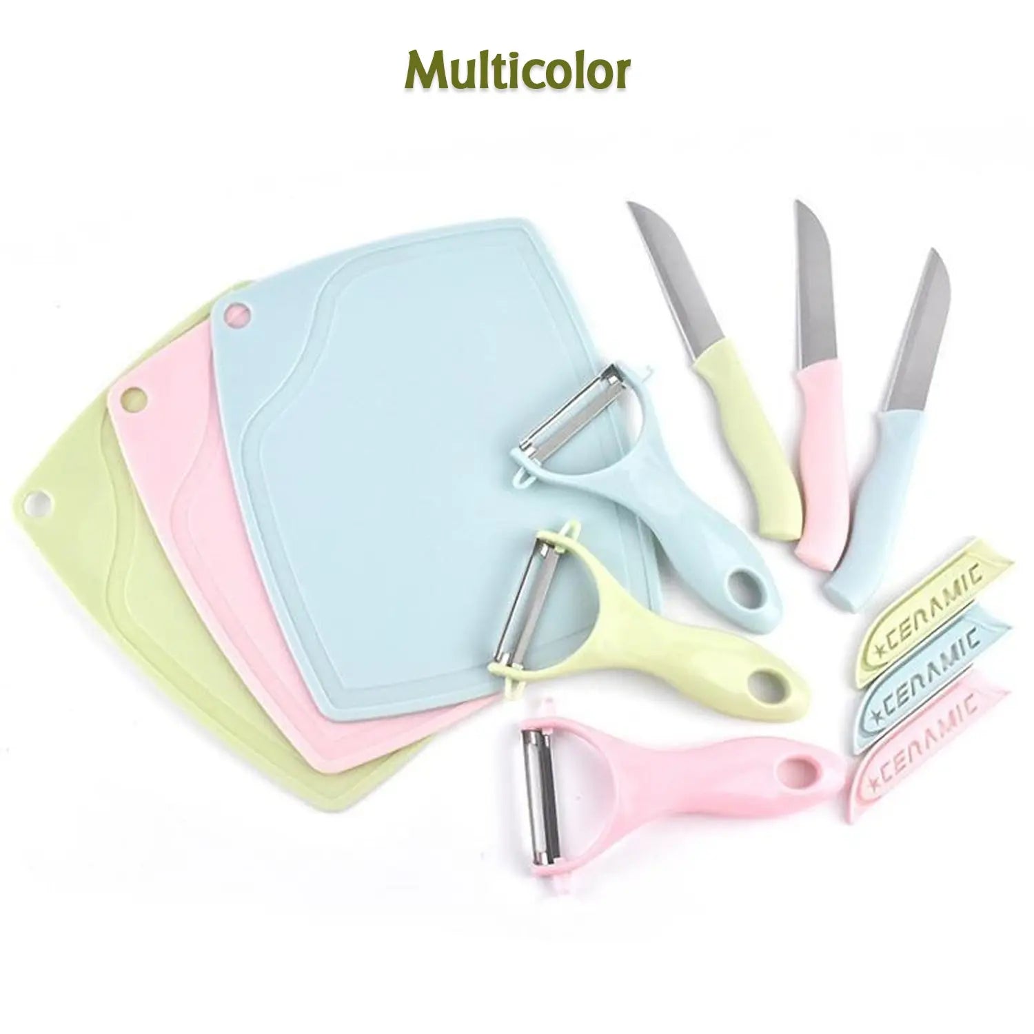Plastic Kitchen Peeler - Green & Classic Stainless Steel 3-Piece Knife Set Combo Variety Bazaar