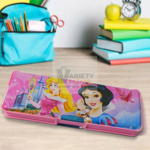 Plastic Multipurpose Compass Box – Double Deck Pencil Case with 2 Compartments & Cartoon Organizer (1 Pc, Mix Design) Variety Bazaar