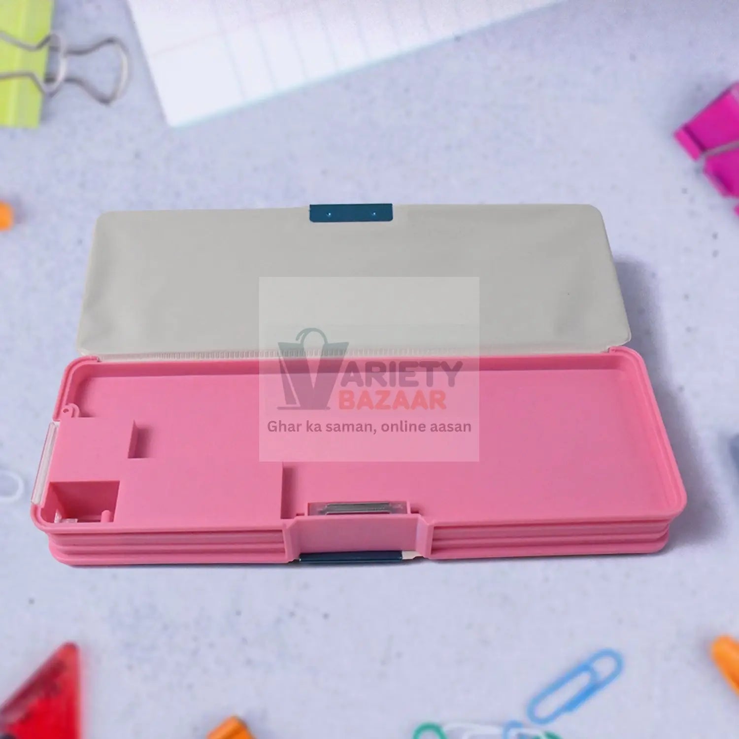 Plastic Multipurpose Compass Box – Double Deck Pencil Case with 2 Compartments & Cartoon Organizer (1 Pc, Mix Design) Variety Bazaar