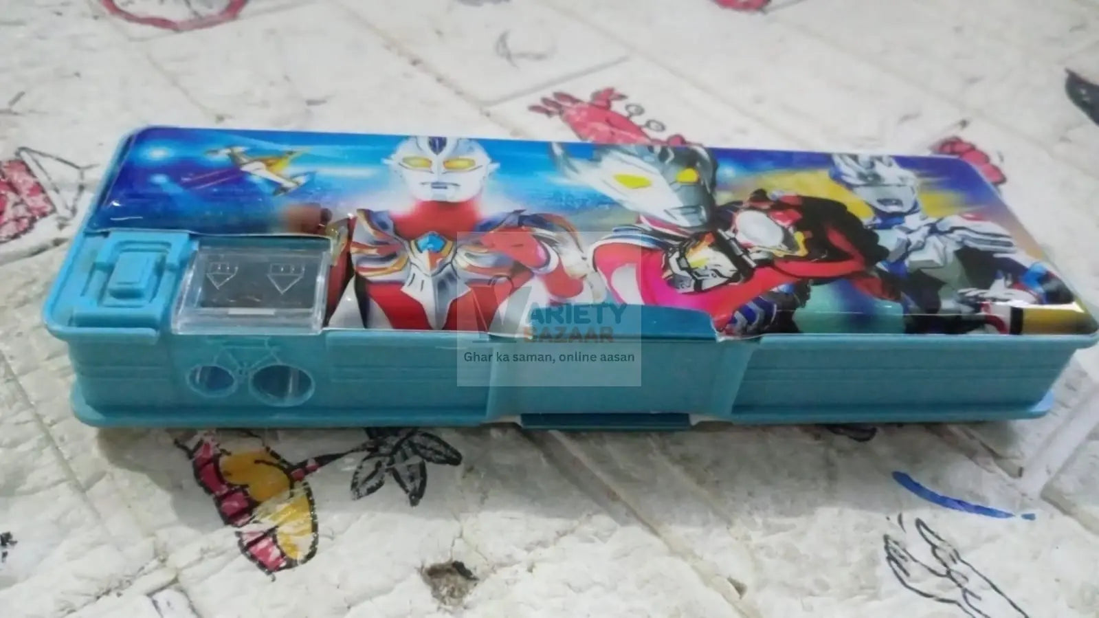 Plastic Multipurpose Compass Box – Double Deck Pencil Case with 2 Compartments & Cartoon Organizer (1 Pc, Mix Design) Variety Bazaar