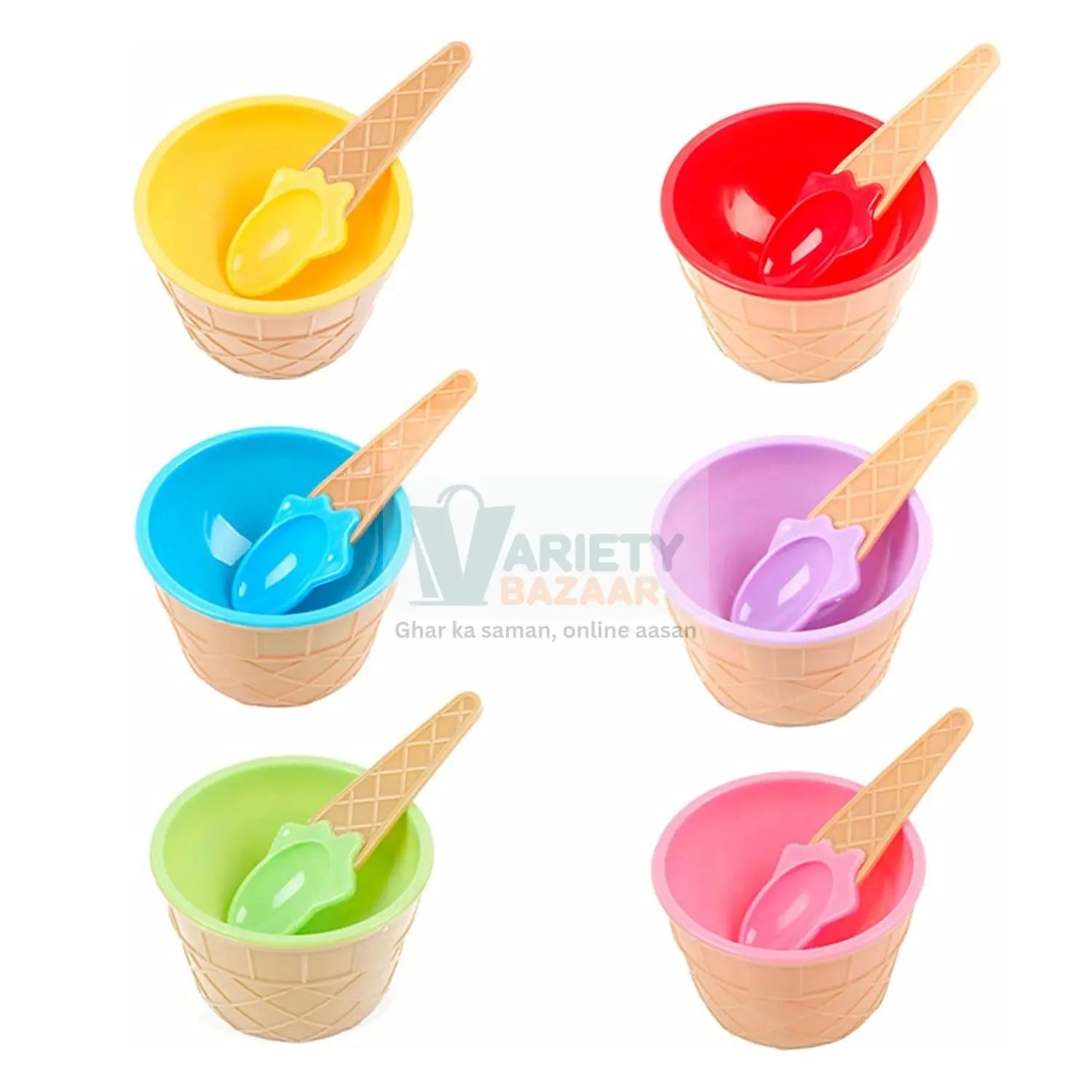 Premium Ice Cream Waffle Spoon Bowl Set (6-Piece , Color Box) Variety Bazaar