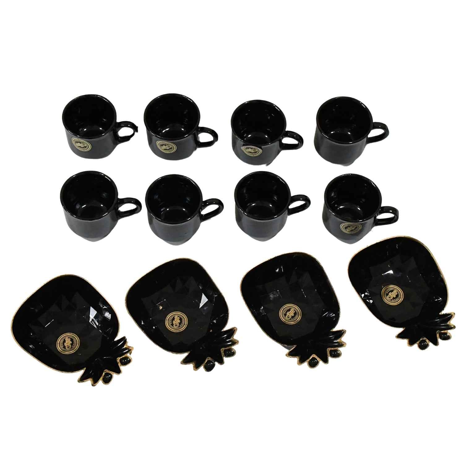 Pine Junction Ceramic Tea Cups Mug Set With Pineapple Shape Serving Bowl (12 Pcs Set)