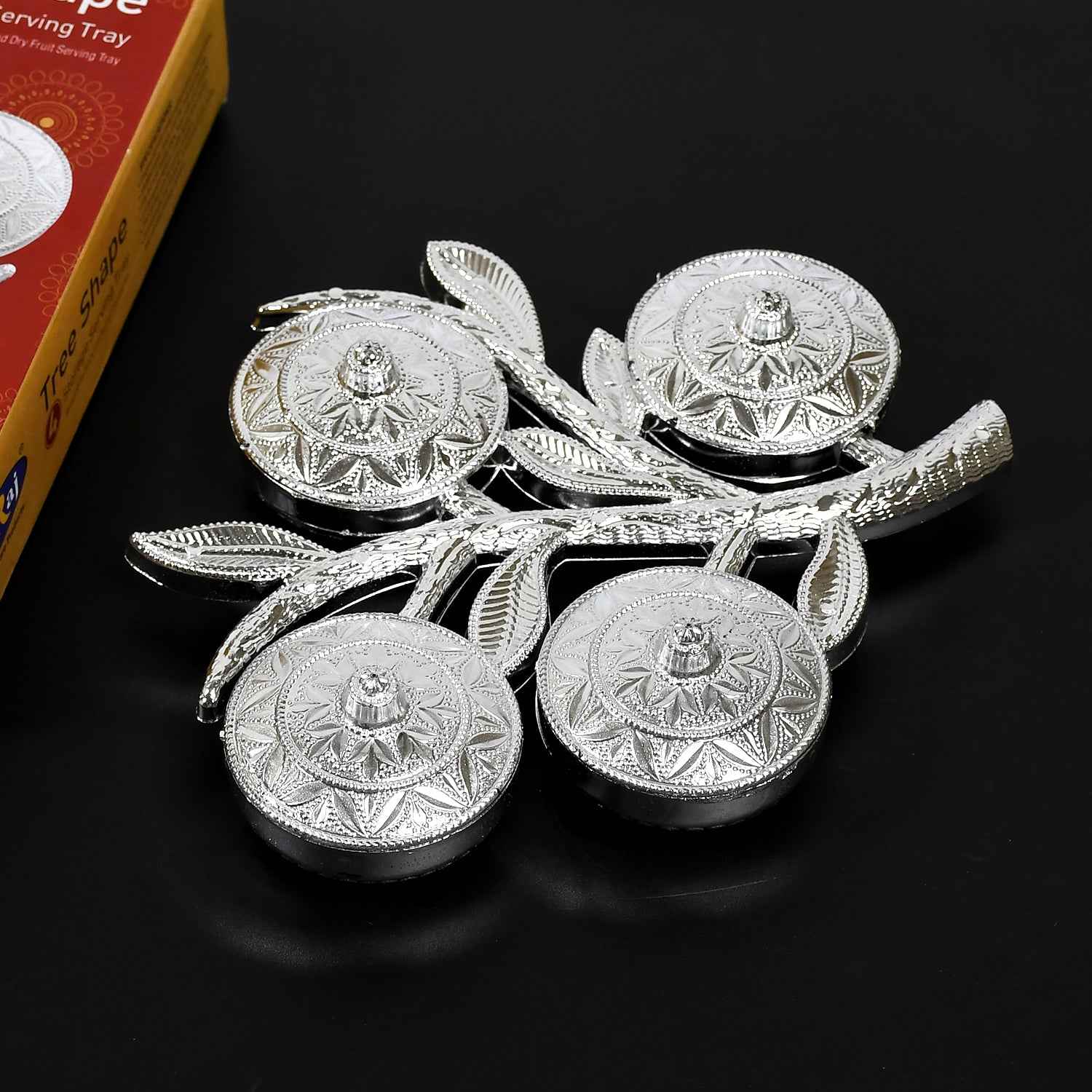 5283 Tree Shape 4 Compartment Mukhwas Dani Serving Tray For Home Kitchen Use