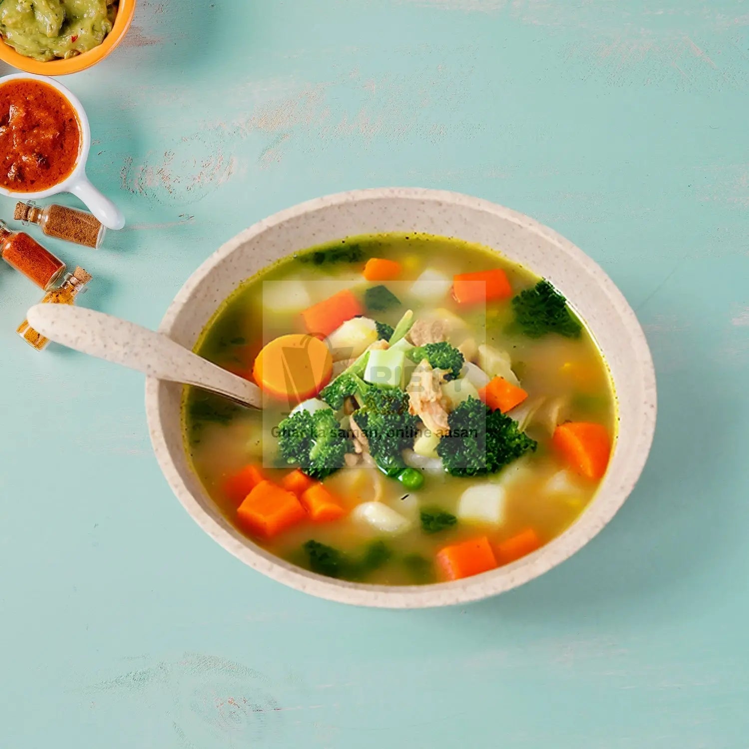 Rice Bowl Noodle Set – 6 Pcs with Lid, Handle & Cutlery Variety Bazaar