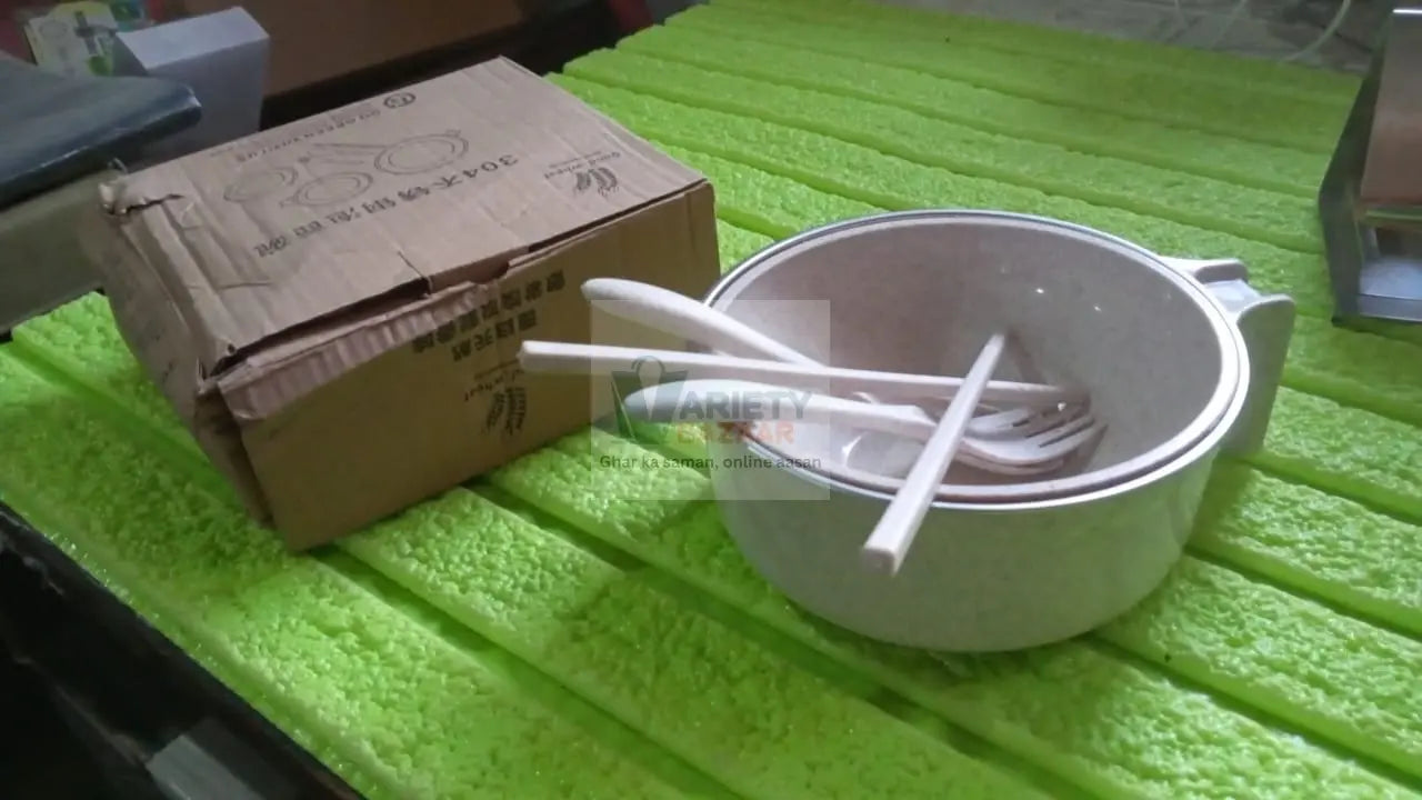 Rice Bowl Noodle Set – 6 Pcs with Lid, Handle & Cutlery Variety Bazaar