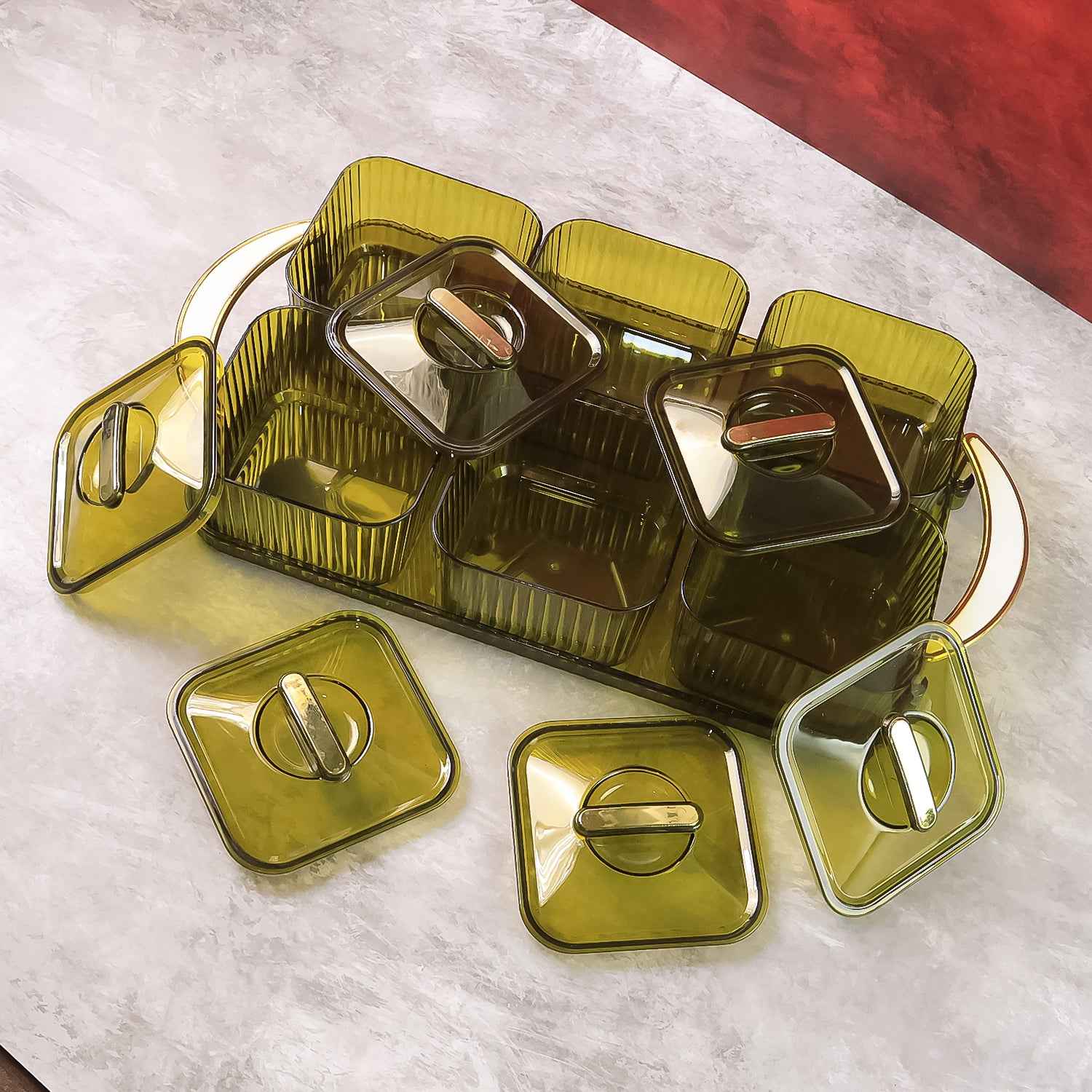 Liger Multipurpose Transparent Spice Jar Set With Tray And Lids 400ml Approx (6 Pc)