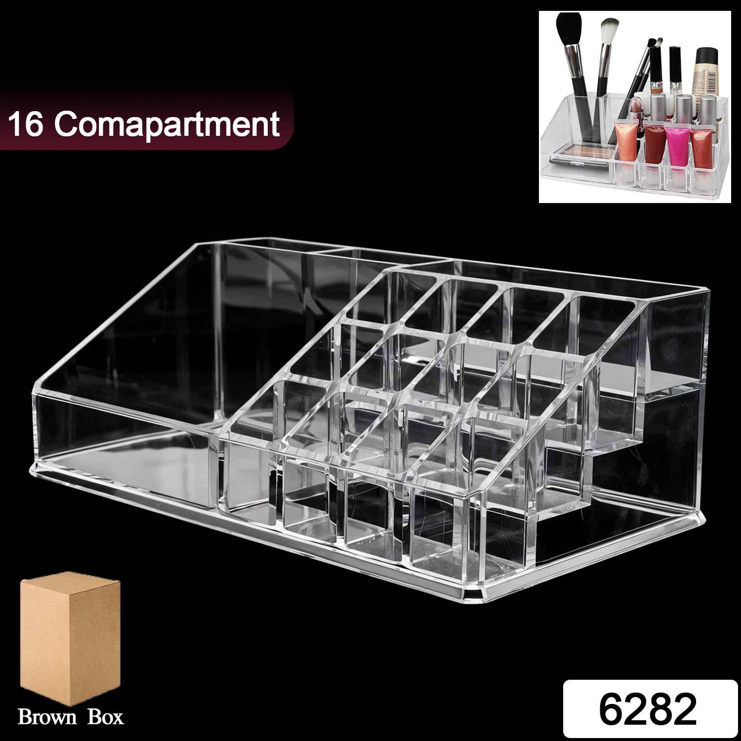 16 Compartment Cosmetic Makeup Jewellery Lipstick Storage Organiser Box, Cosmetic Storage Box Make-up Lipstick Organizer / Lipstick Holder Case Transparent