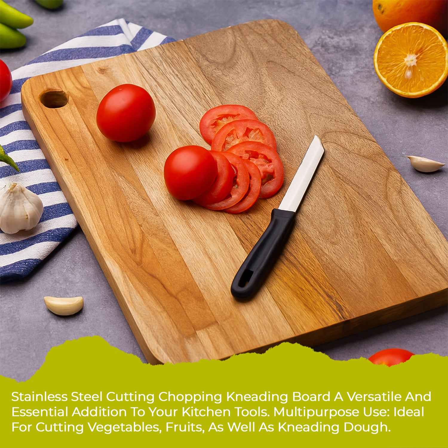 Apex Steel Oak Medium Cutting Board With Wooden Handle (1 Pc)