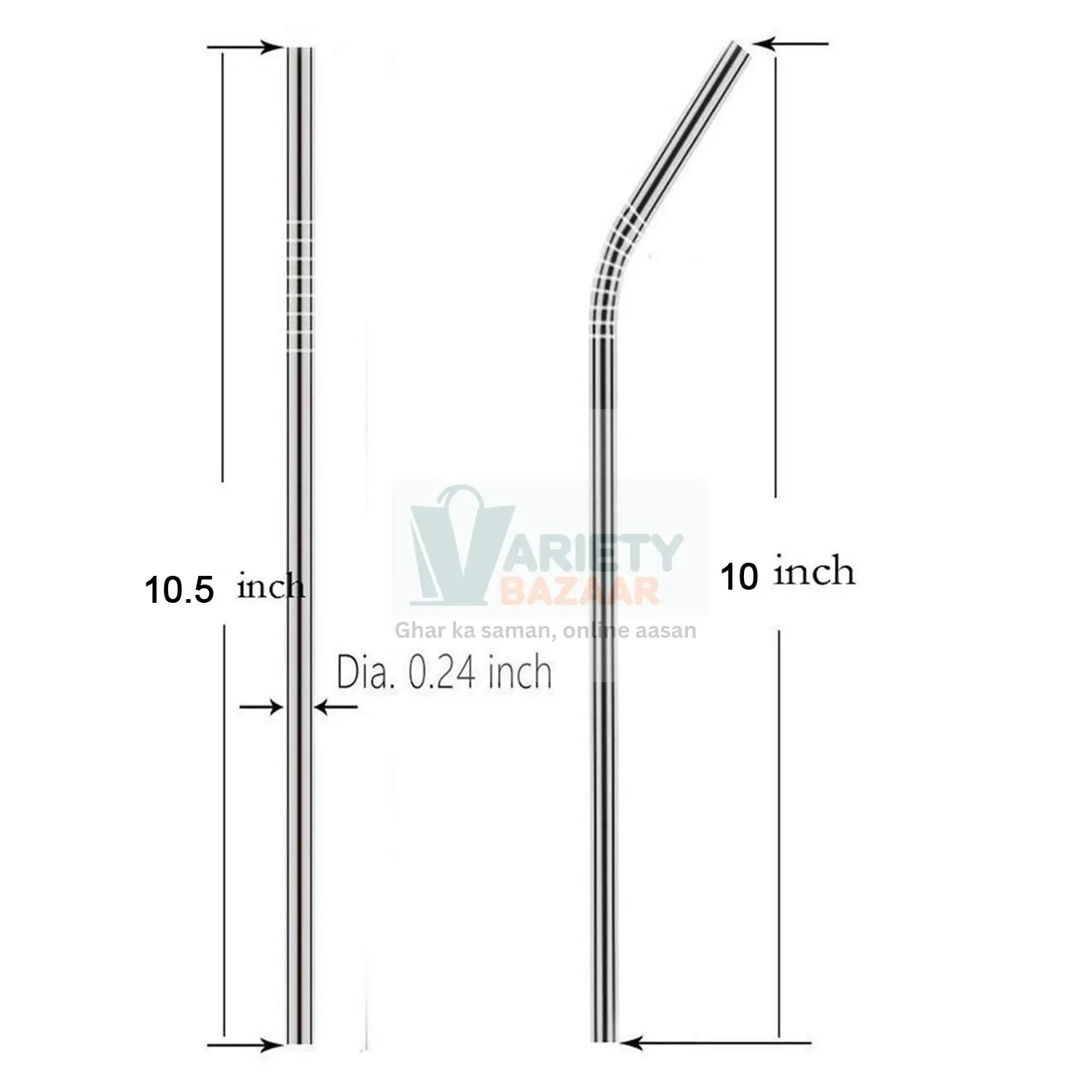 Set of 4 Stainless Steel Straws & Brush (2 Straight straws, 2 Bent straws, 1 Brush) Variety Bazaar