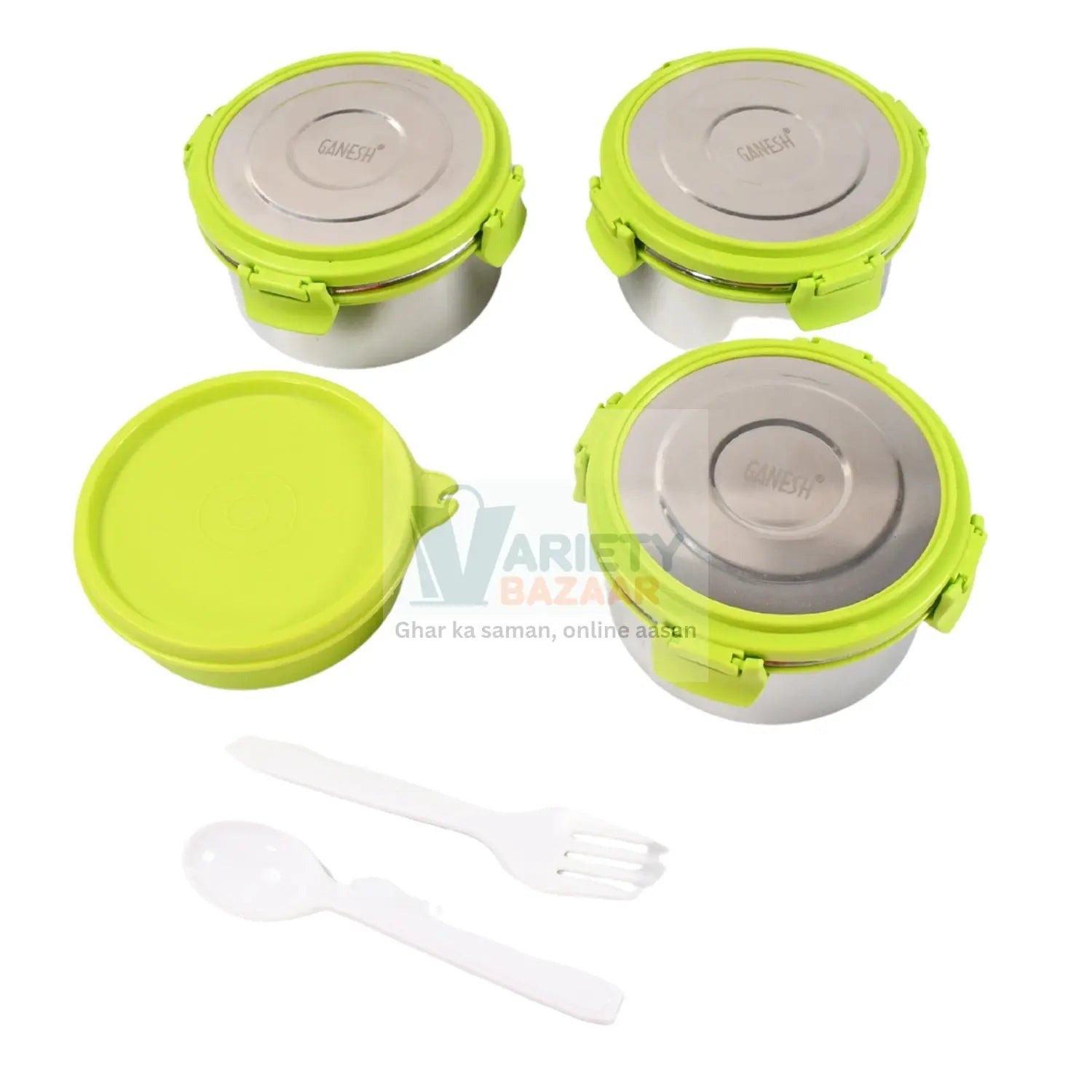 Stainless Steel Tiffin Lunch Box Container / Dabba with 4 Side Clip Lock Lid for Office & School Use/ Food Grade / Air Tight / Easy to Carry / Leak Proof Variety Bazaar