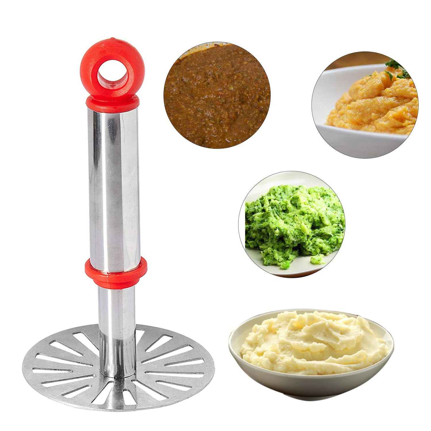 8123 Ganesh Potatopav Bhaji Masher With Plastic Handle Silver Plastic - Oval Pav Masher Potato 1-piece Smasher Handle Multicolor