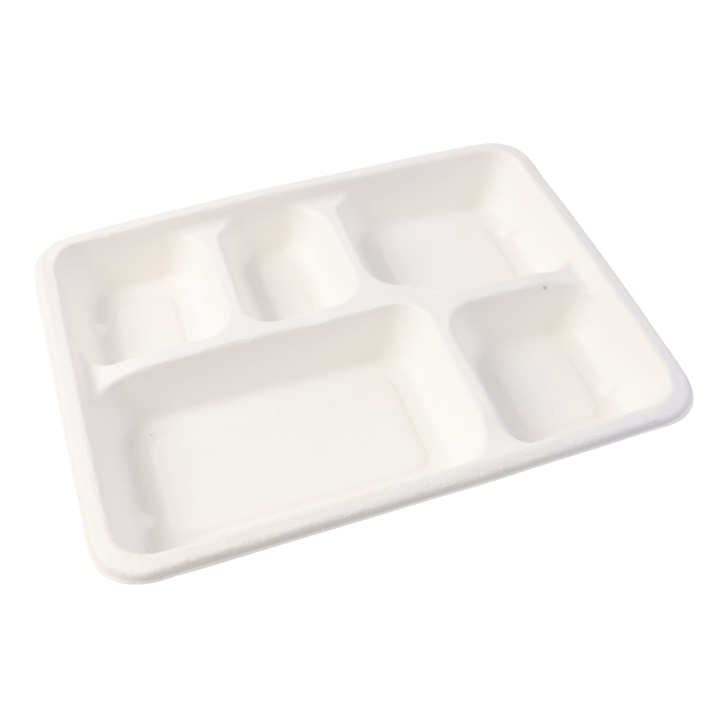 5-compartment Rectangle Lunch Compostable Bagasse Plate 10 Pcs Pack
