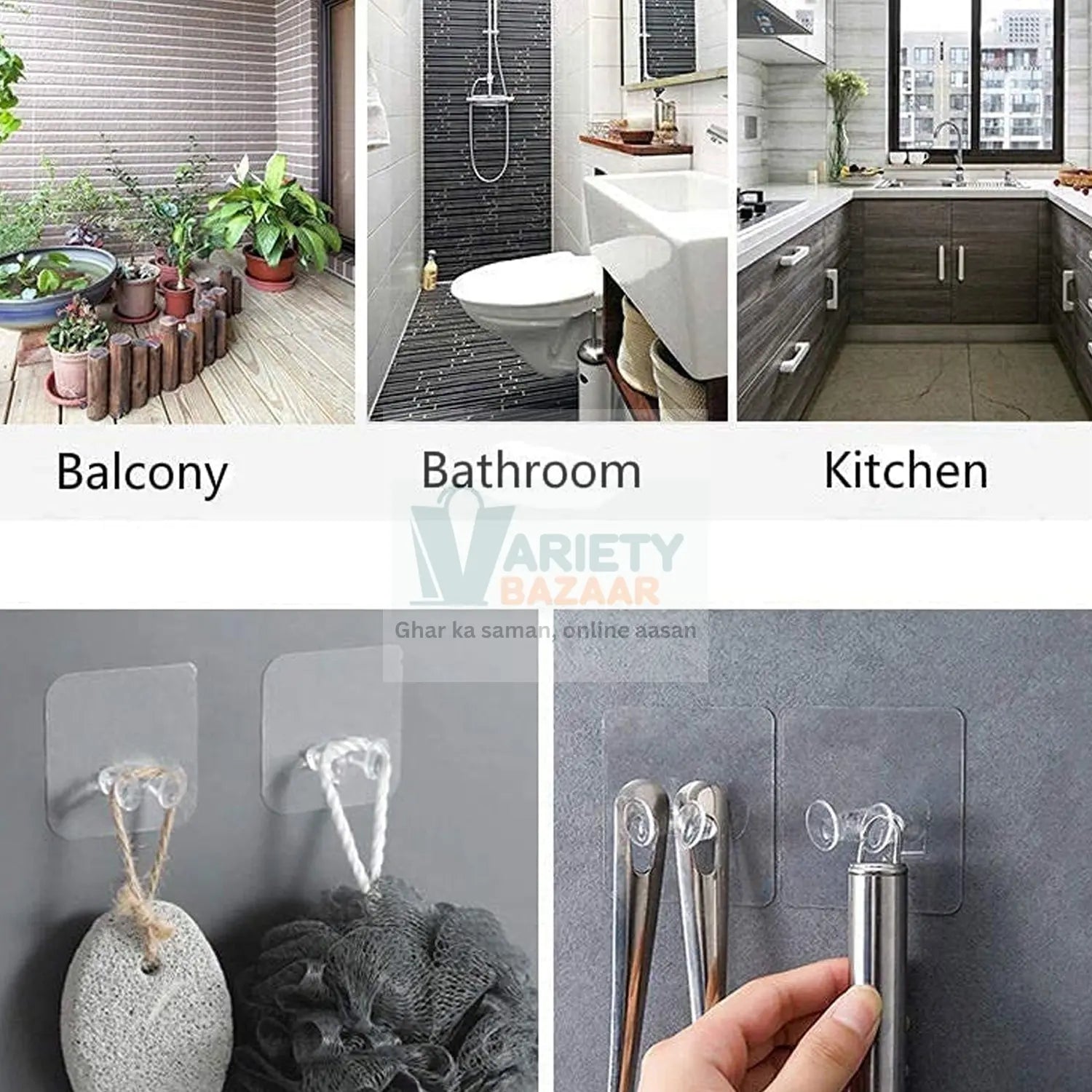 Transparent Self-Adhesive Wall Hook – Drill-Free, Waterproof & Oil-Proof for Toothbrush, Socket (1 Pc) Variety Bazaar