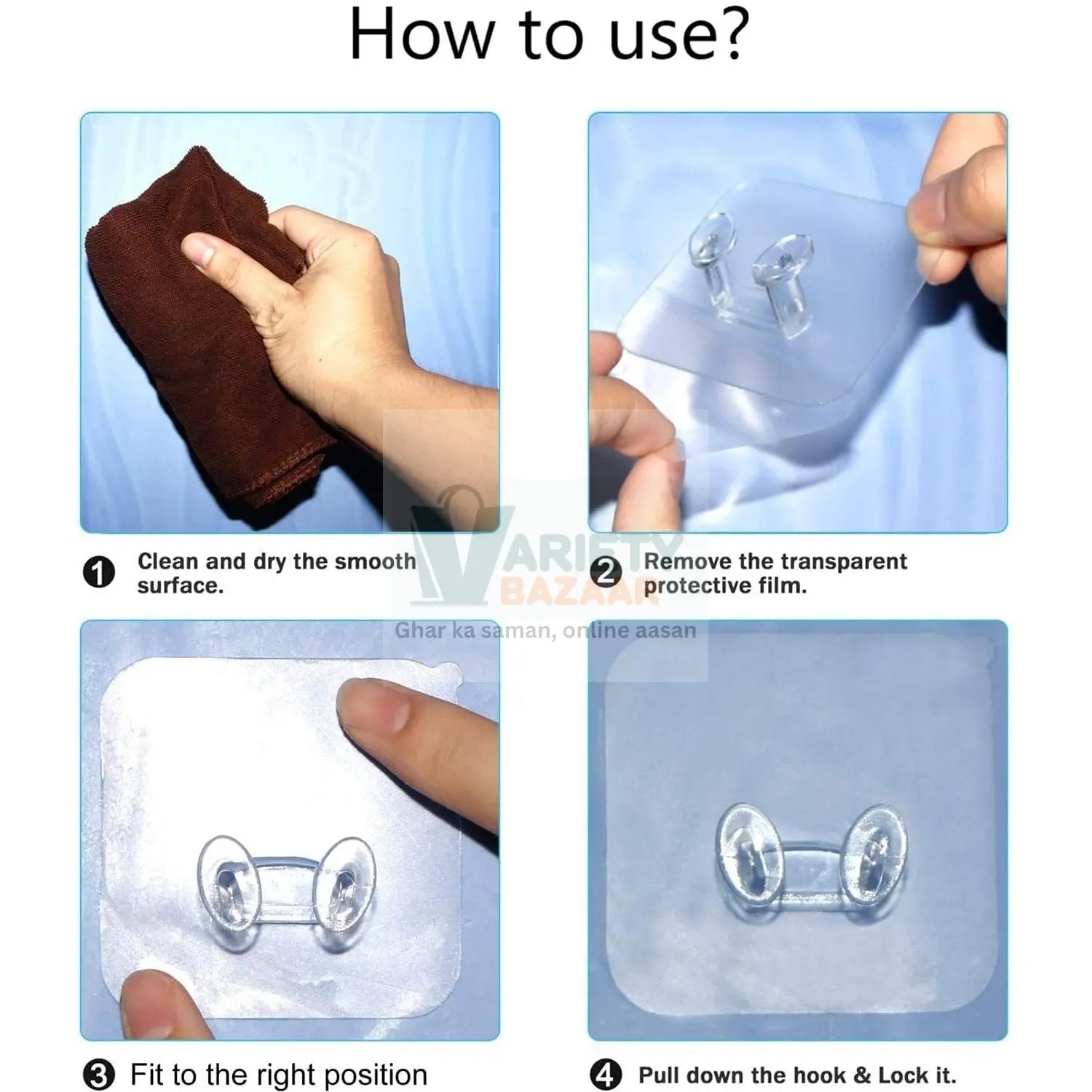 Transparent Self-Adhesive Wall Hook – Drill-Free, Waterproof & Oil-Proof for Toothbrush, Socket (1 Pc) Variety Bazaar