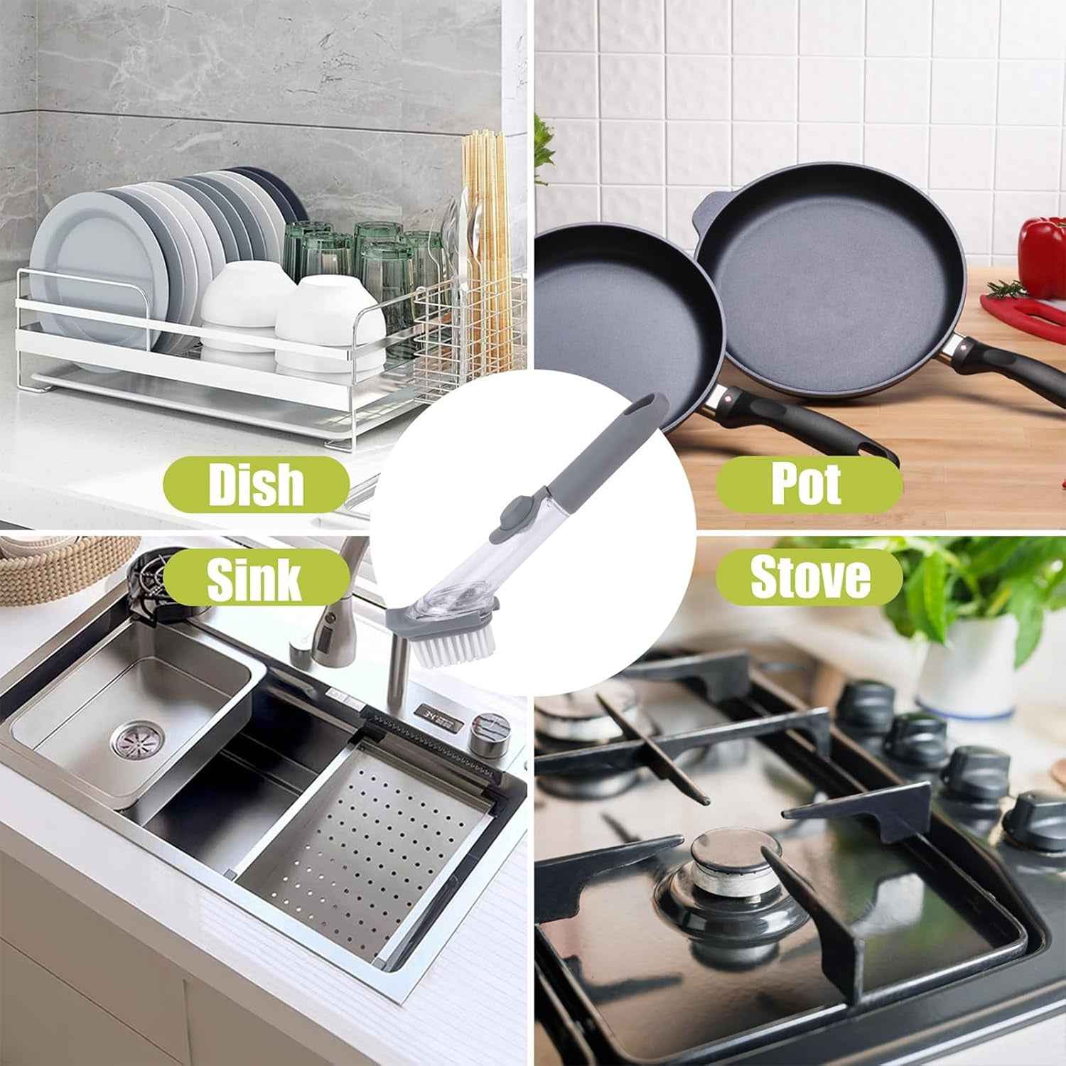 2 In 1 Soap-dispensing Dish Brush - (Set)