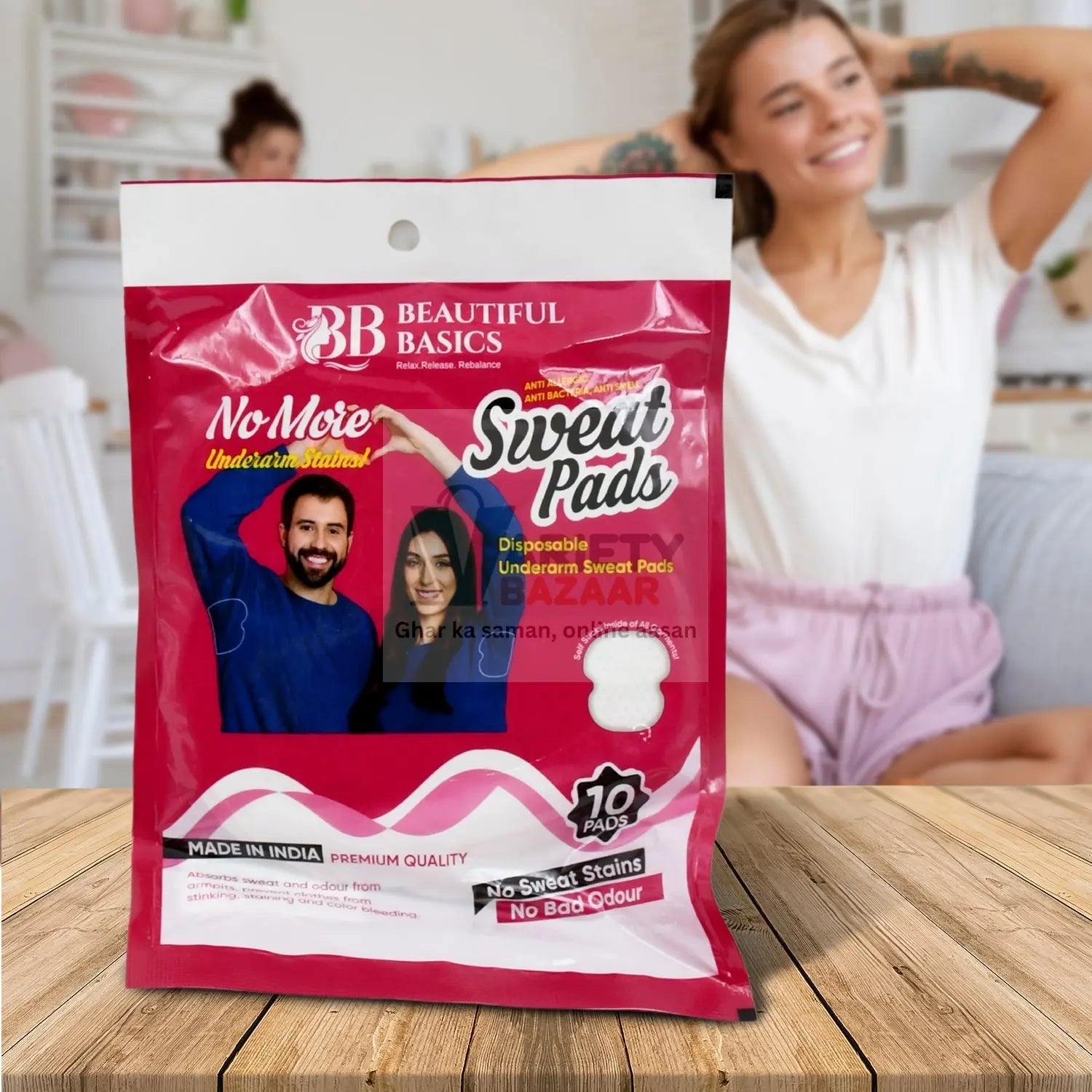 Underarms Sweat Pads Disposable Highly Absorbent Pads Cotton Anti-Allergic Anti Bacteria Anti Smell Underarm Perspiration Pad For Men And Women (Pack of 10) Variety Bazaar