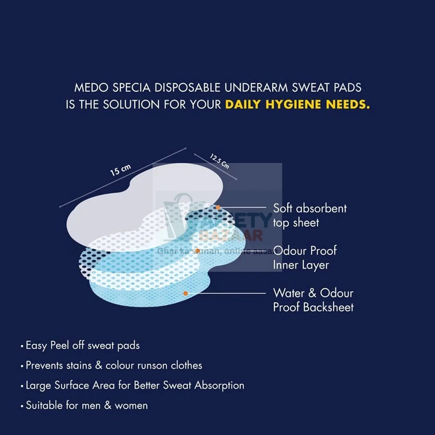 Underarms Sweat Pads Disposable Highly Absorbent Pads Cotton Anti-Allergic Anti Bacteria Anti Smell Underarm Perspiration Pad For Men And Women (Pack of 10) Variety Bazaar