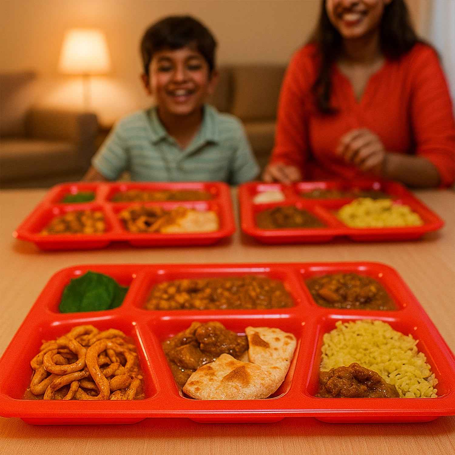 Plastic Multi-compartment Rectangular Meal Serving Tray Plate (1 Pc Red)