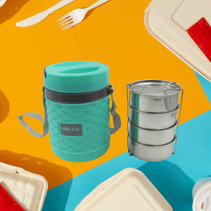 2364 Double Wall Insulated Stainless Steel Tiffin 4 Compartment Lunch Box With Handle Stackable Stainless Steel Lunch Box Bpa Free Leakproofdabba For Office Home Shool Hot Outer Plastic Tiffin Box Set (1 Pc 4 Compartment)