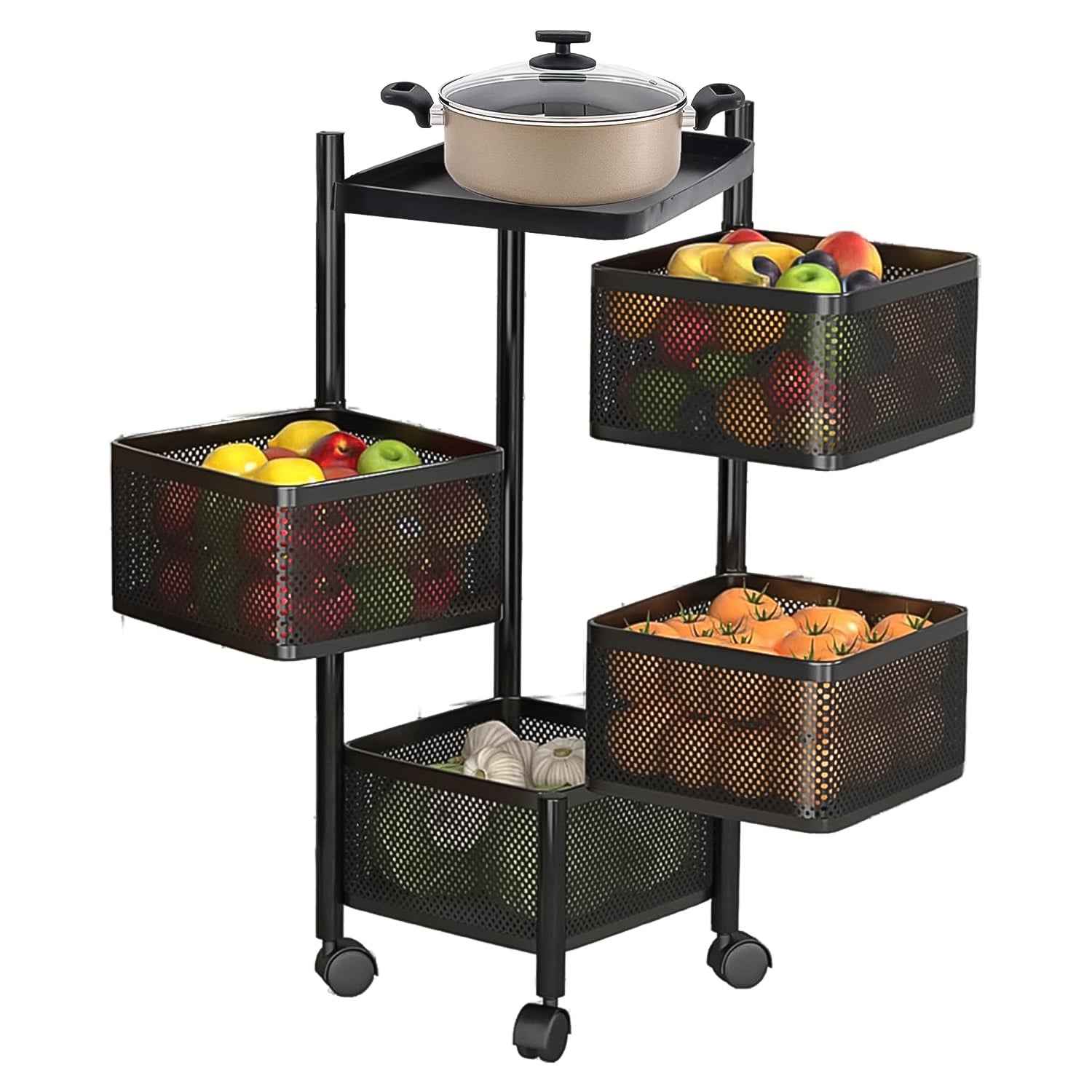 Metal Square High Quality Kitchen Trolley With Wheels (4 Layer 1 Pc)