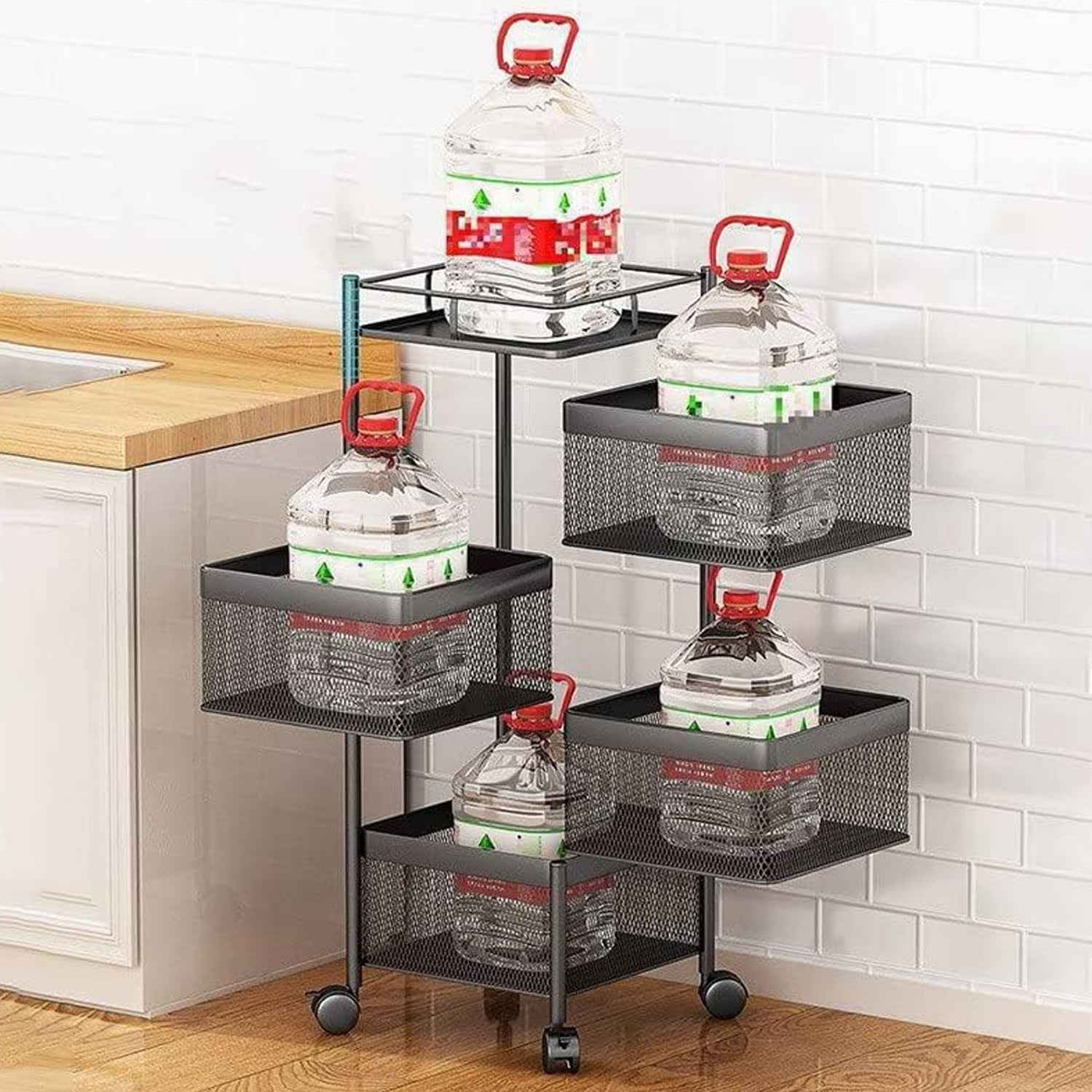 Metal High Qaulity Kitchen Trolley Kitchen Organizer Items And Kitchen Accessories Items For Kitchen Rack Square Design For Fruits Vegetable Onion Storage Kitchen Trolley With Wheels (4 Layer 3 Layer)