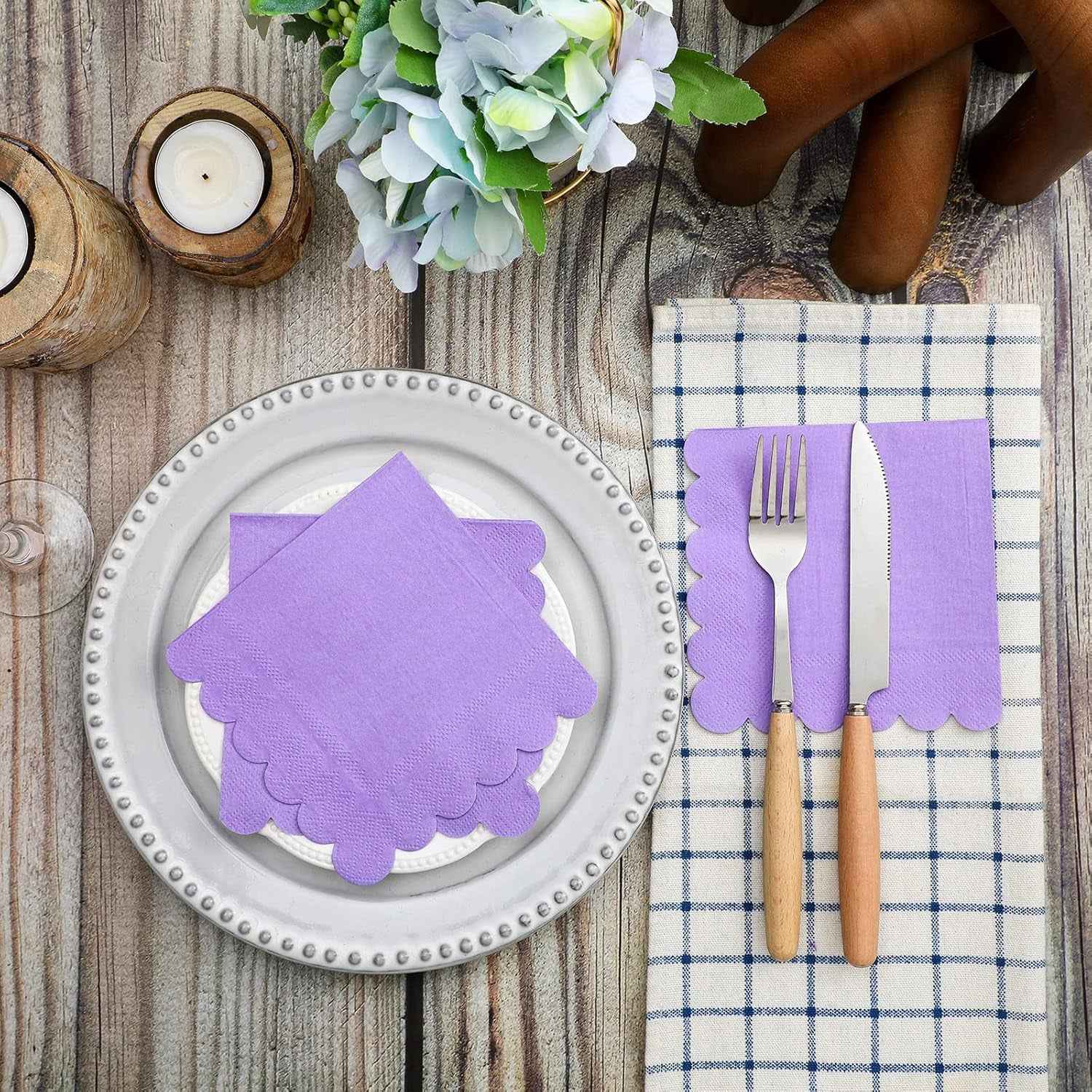 Lilac Scalloped Disposable Paper Napkin (23 X 23 Cm 120 Pc)