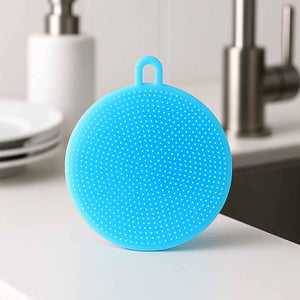 Sky Blue Silicone Dish Scrubber Sponge Mildew Free Non Stick Heat Resistant