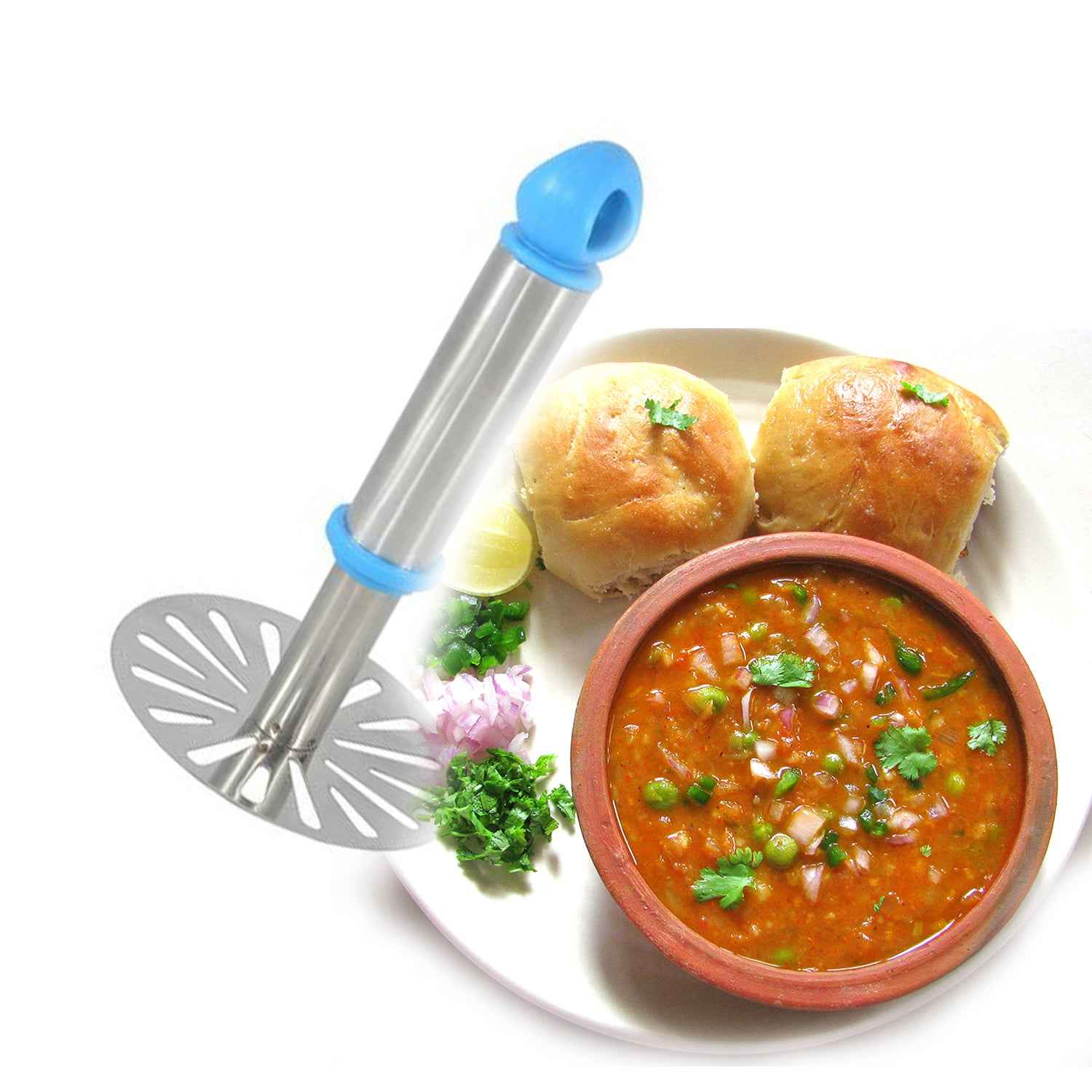 8123 Ganesh Potatopav Bhaji Masher With Plastic Handle Silver Plastic - Oval Pav Masher Potato 1-piece Smasher Handle Multicolor