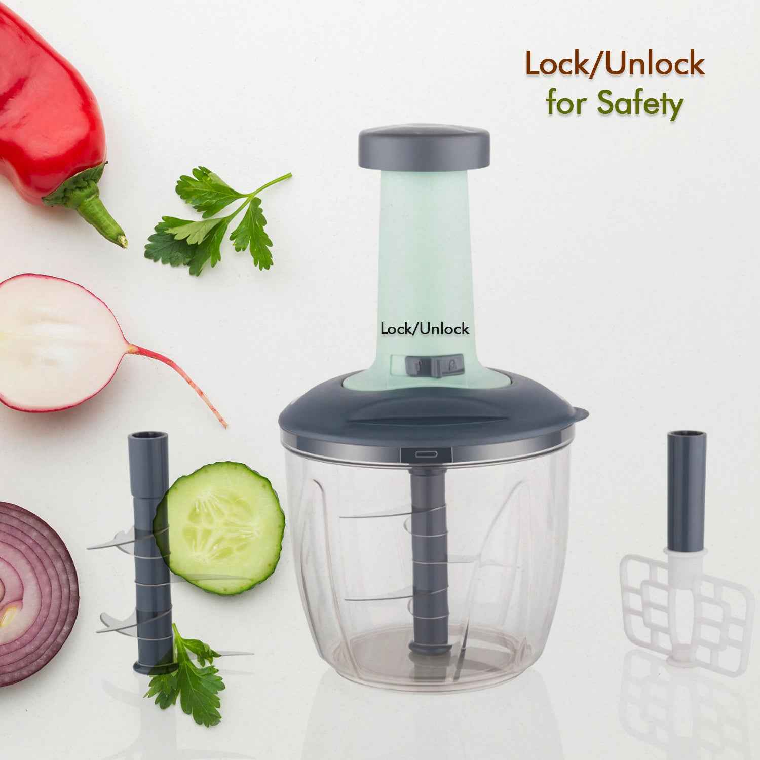 5368 1100 Ml 2 In 1 Push Up Chopper With Blender Affixed With 6 Sharp Blade Vegetable And Fruit Cutter With Easy Push And Chop Button