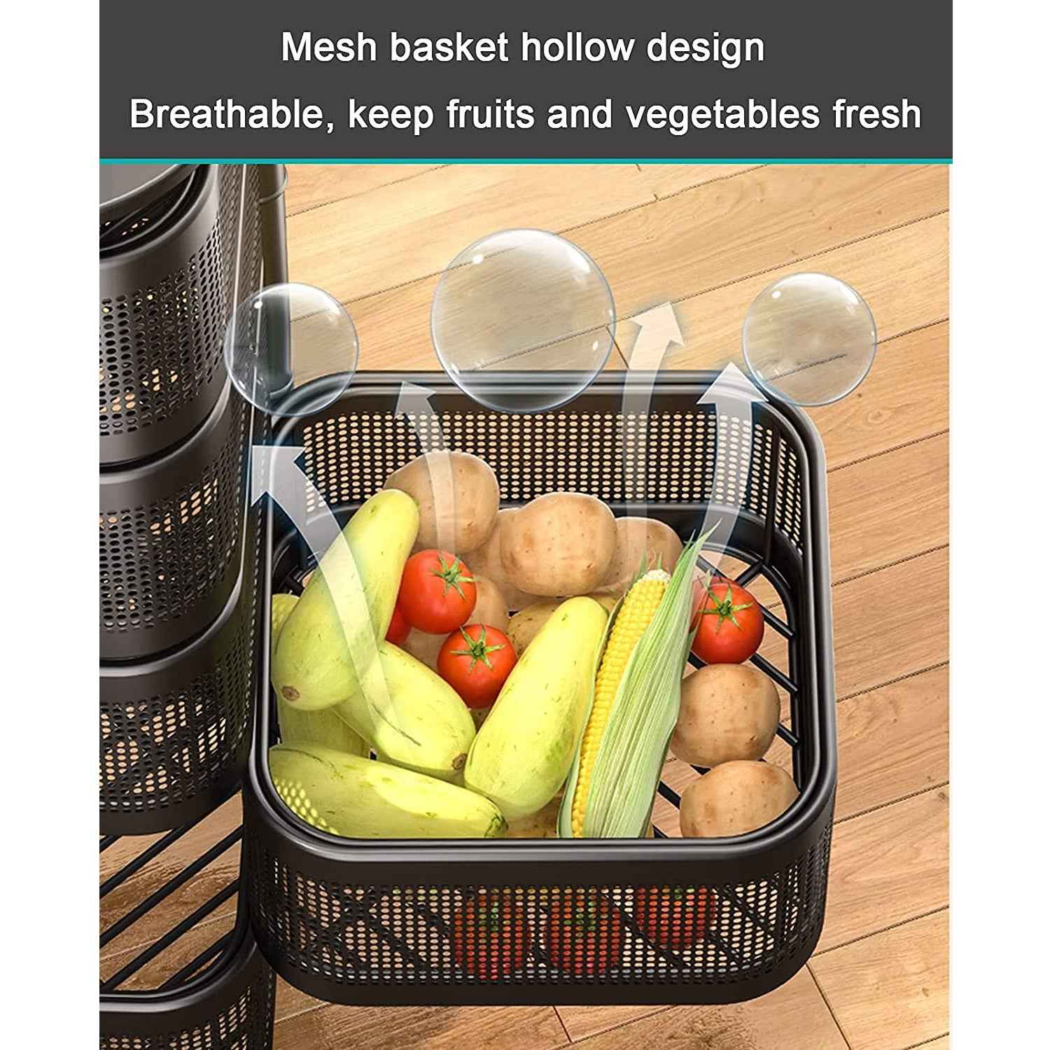 Metal High Qaulity Kitchen Trolley Kitchen Organizer Items And Kitchen Accessories Items For Kitchen Rack Square Design For Fruits Vegetable Onion Storage Kitchen Trolley With Wheels (4 Layer 3 Layer)