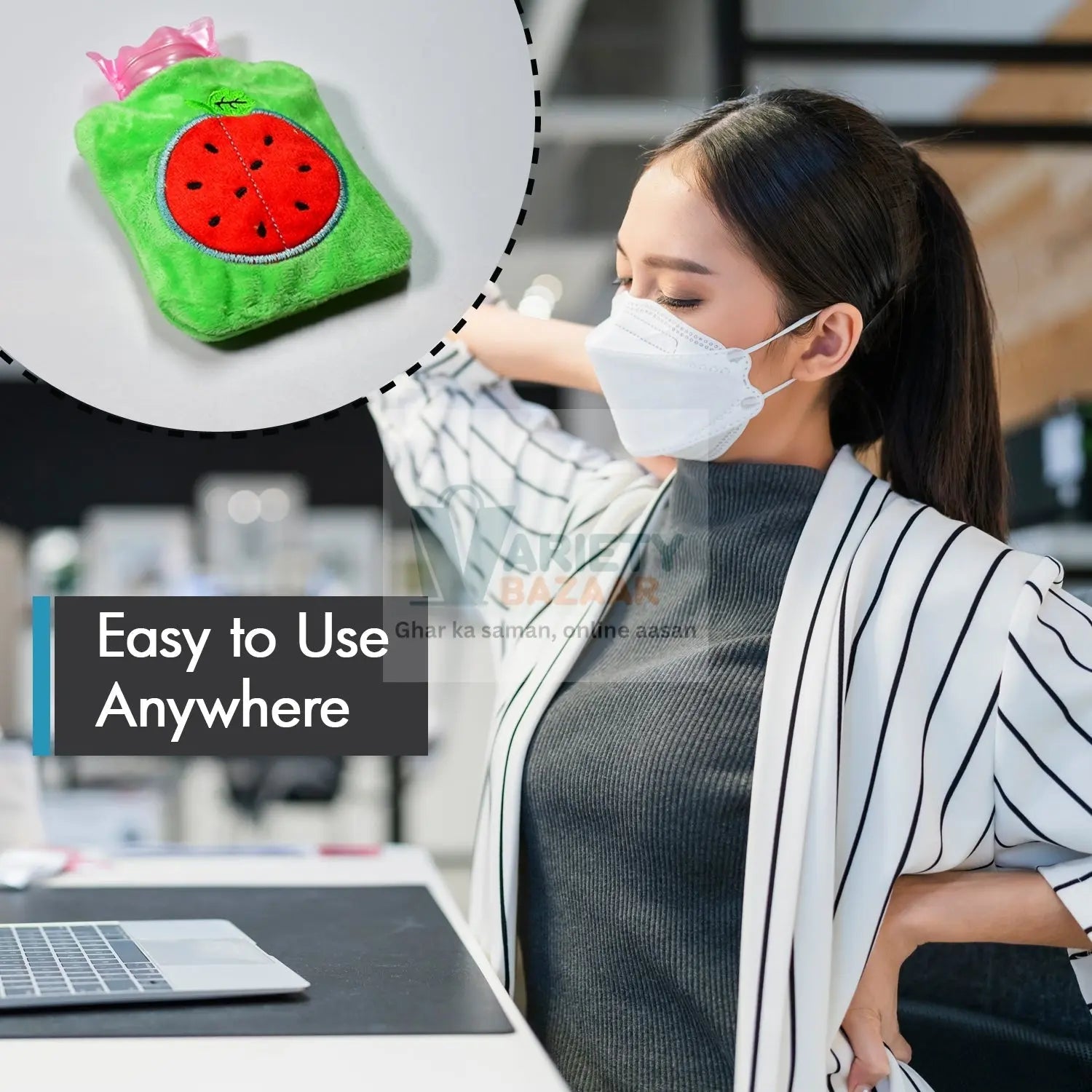 Watermelon small Hot Water Bag with Cover for Pain Relief, Neck, Shoulder Pain and Hand, Feet Warmer, Menstrual Cramps. travel sahayak