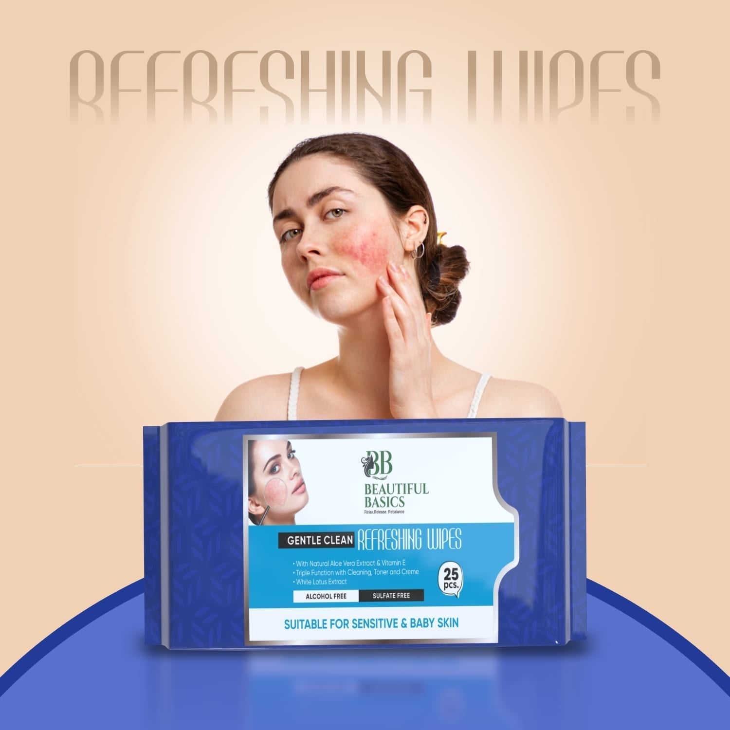 Beautiful Basics Dry & Sensitive Skin Face Wipes (2 Pkts x 50 Pcs Wipes) Variety Bazaar