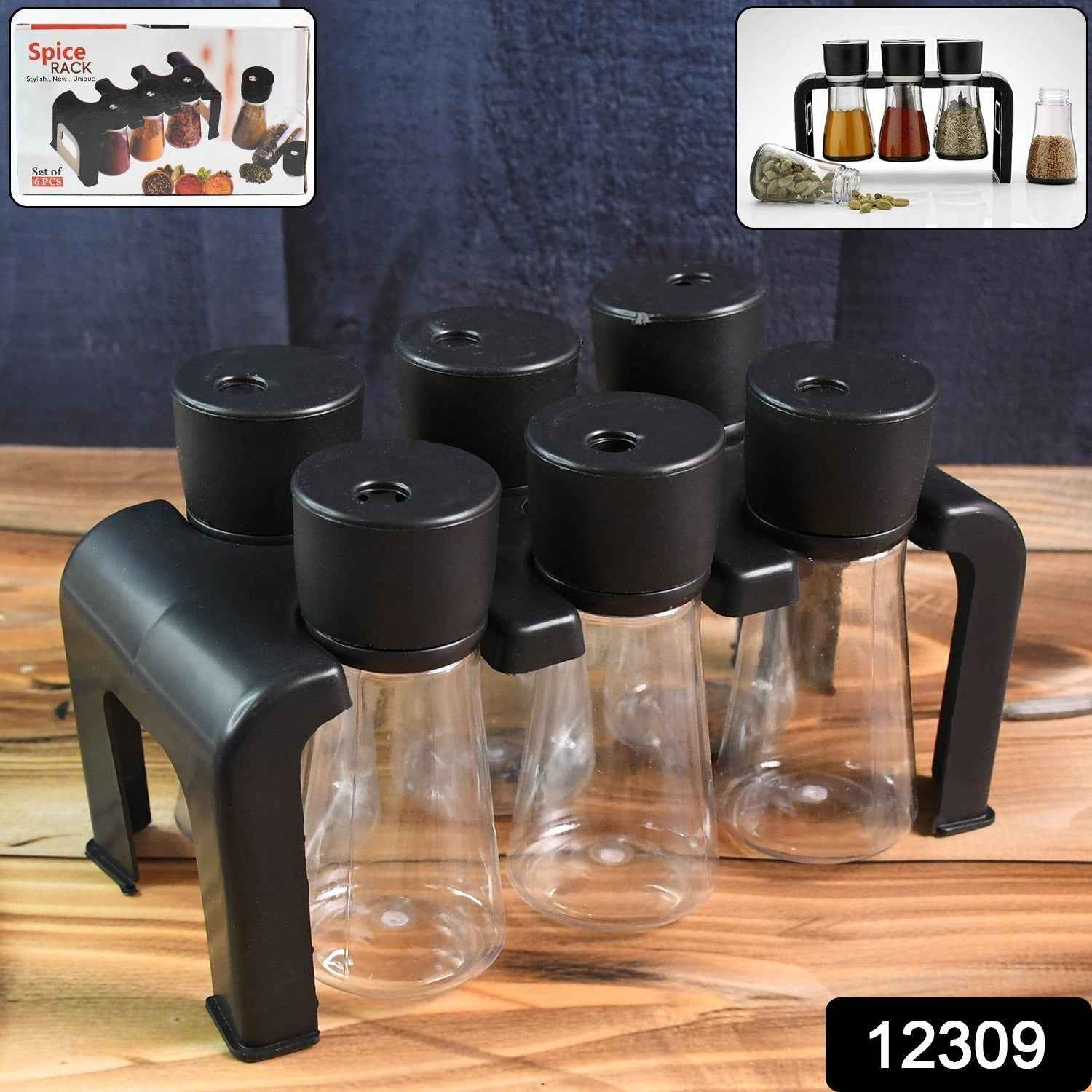 6-Piece Plastic Spice Jar Set with Stand
