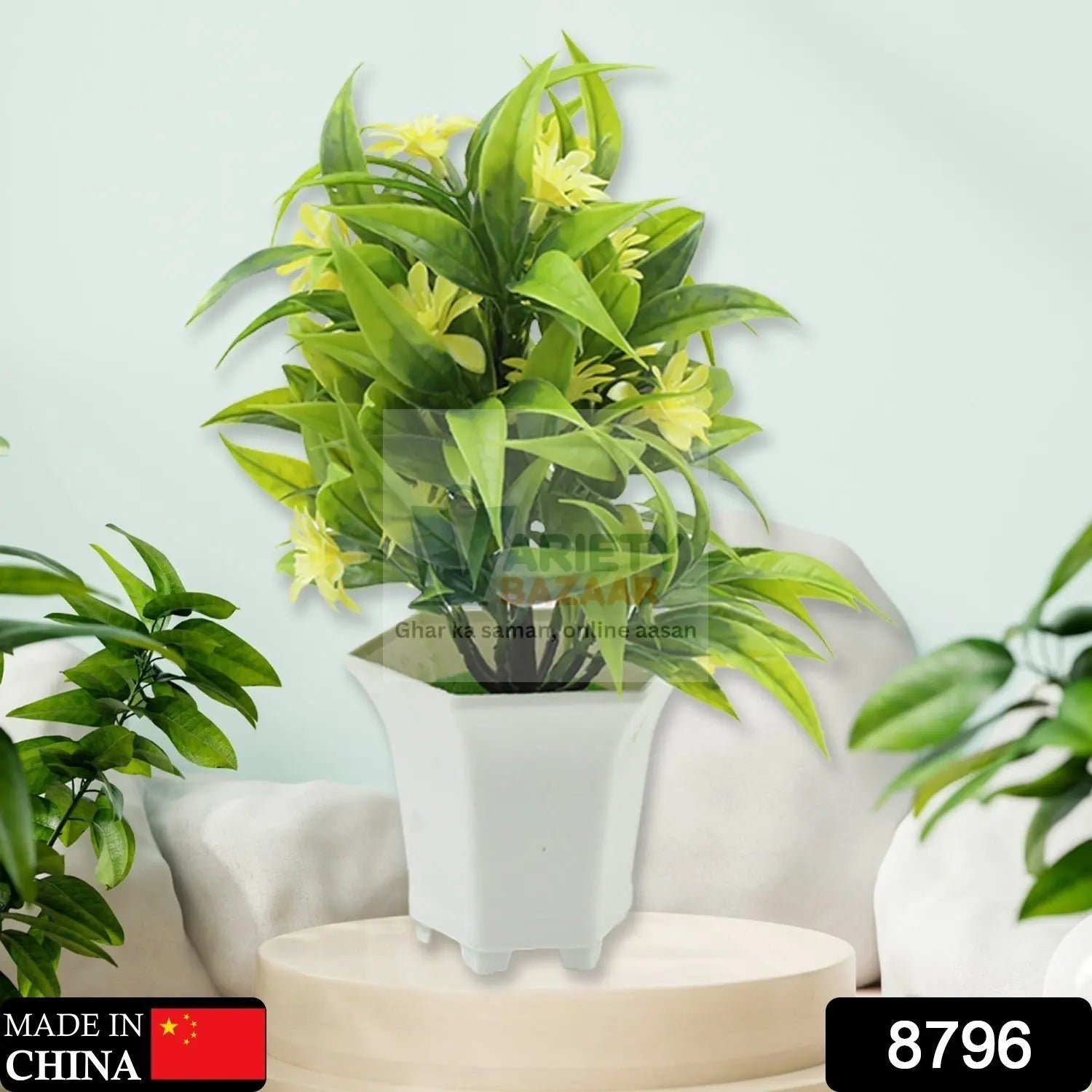 Wild Artificial Flower Plants with Cute Pot | Flower Plant for Home Office Decor | Tabletop and Desk Decoration | Artificial Flower for Balcony Indoor Decor, Plants for Living Room (1 Pc) Travel Sahayak