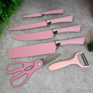 Stainless Steel Non Stick Ceramic Coating 6 Pcs Chef Kitchen Knife Set With Scissor Peeler