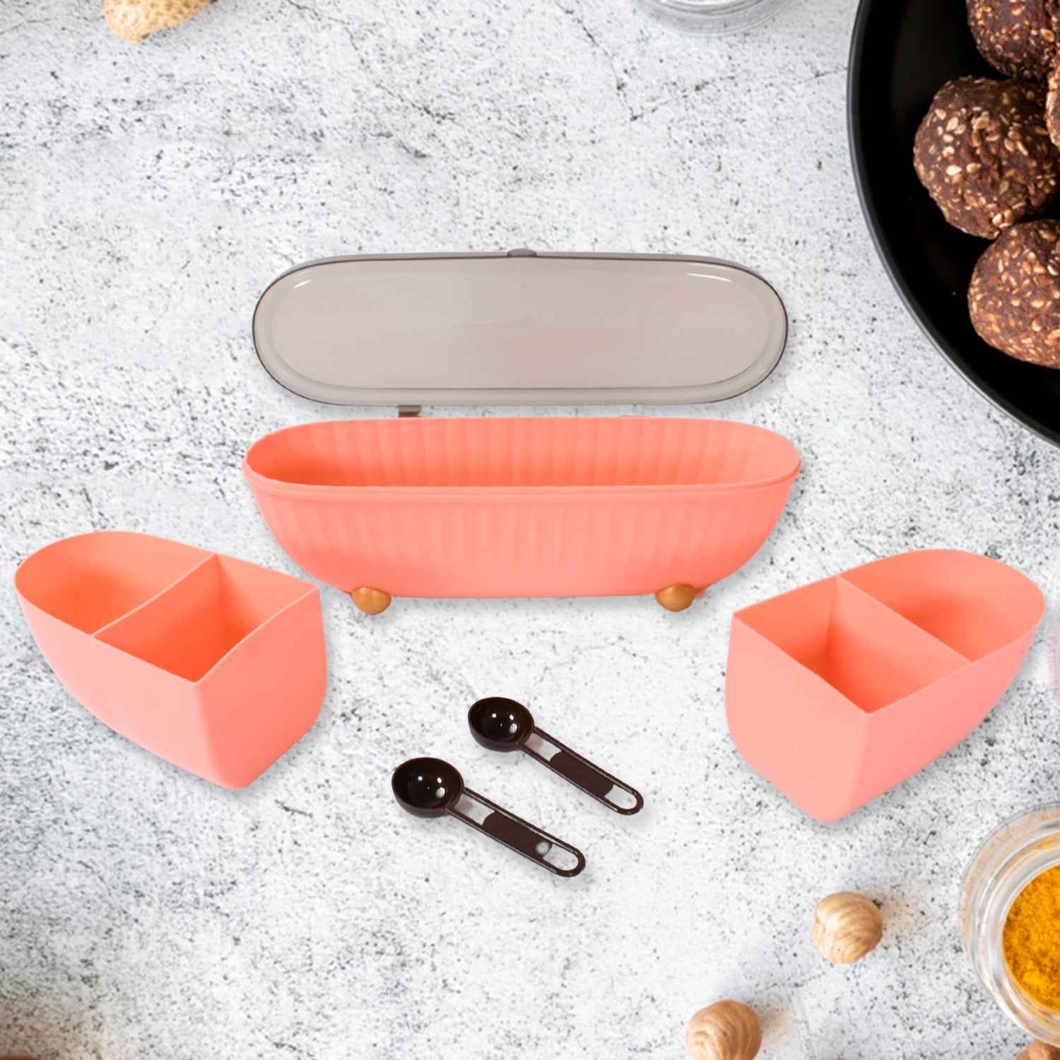 8255spice Bottle Spice Jar Durable Spice Seasoning Box Jar Food Grade Spoon Seasoning Case For Kitchen Dry Fruit Tray (1 Pc)