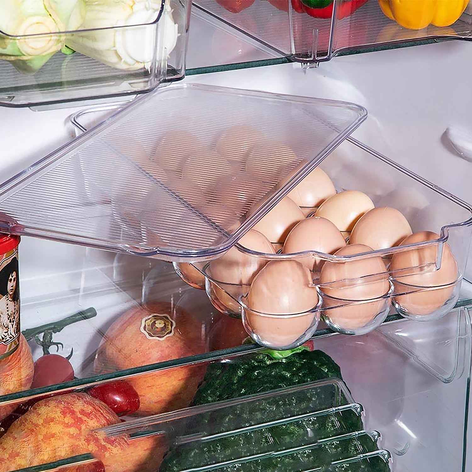 Plastic 18 Cavity Egg Storage Box Or Egg Trays For Refrigerator With Lid Handles High Quality Rectangular Egg Tray Box For 18 Egg (1 Pc)
