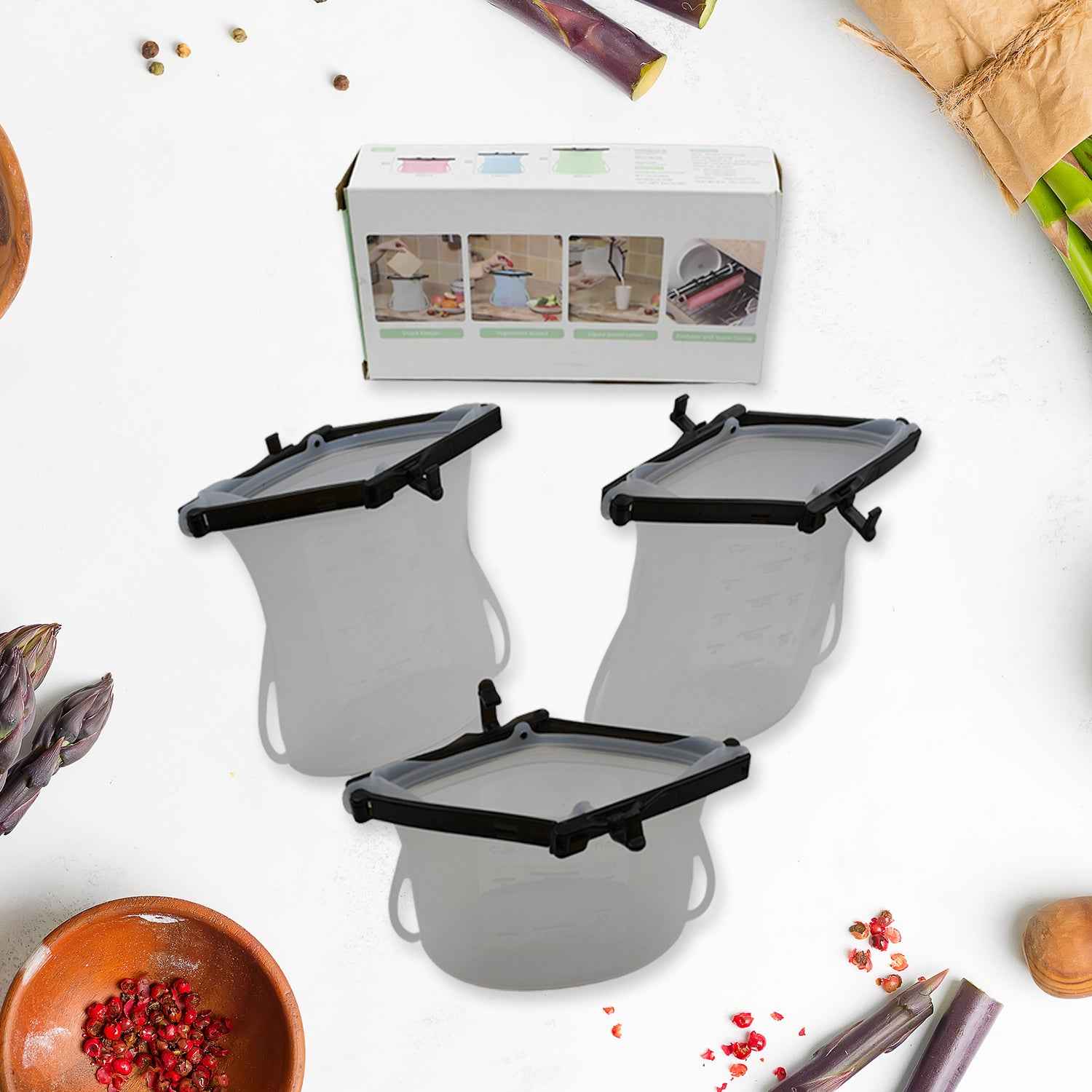 5985 Reusable Silicone Food Storage Bag 3 Bag Set Leakproof Lock Reusable Flat Bottom Freezer Bags Sandwich Bags Silicone Food Grade Kids Snack Bags Bpa Free Microwave Dishwasher Safe