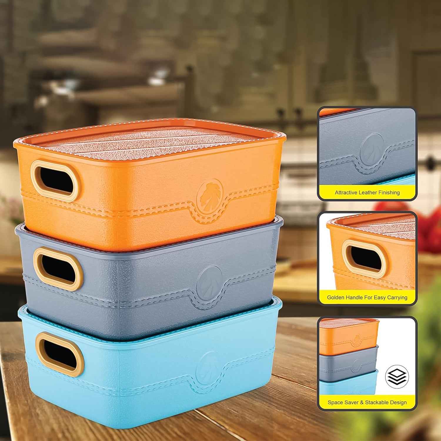 3-piece Plastic Multipurpose Storage Basket Bin Set With Handle (3 Pcs Set)