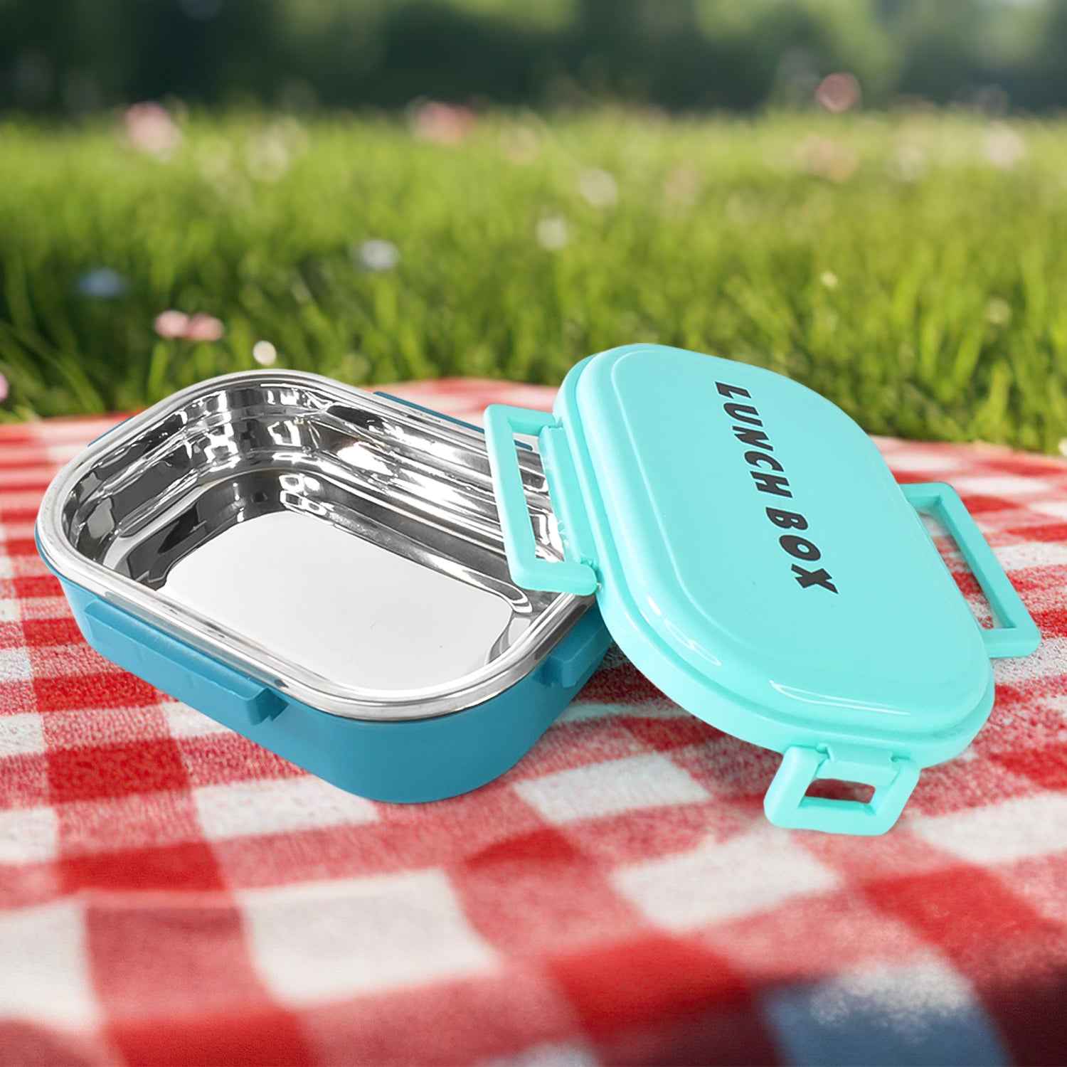 3 In 1 Spicy Bite Stainless Steel Lunch Box With Plastic Small Box Spoon (1 Set)