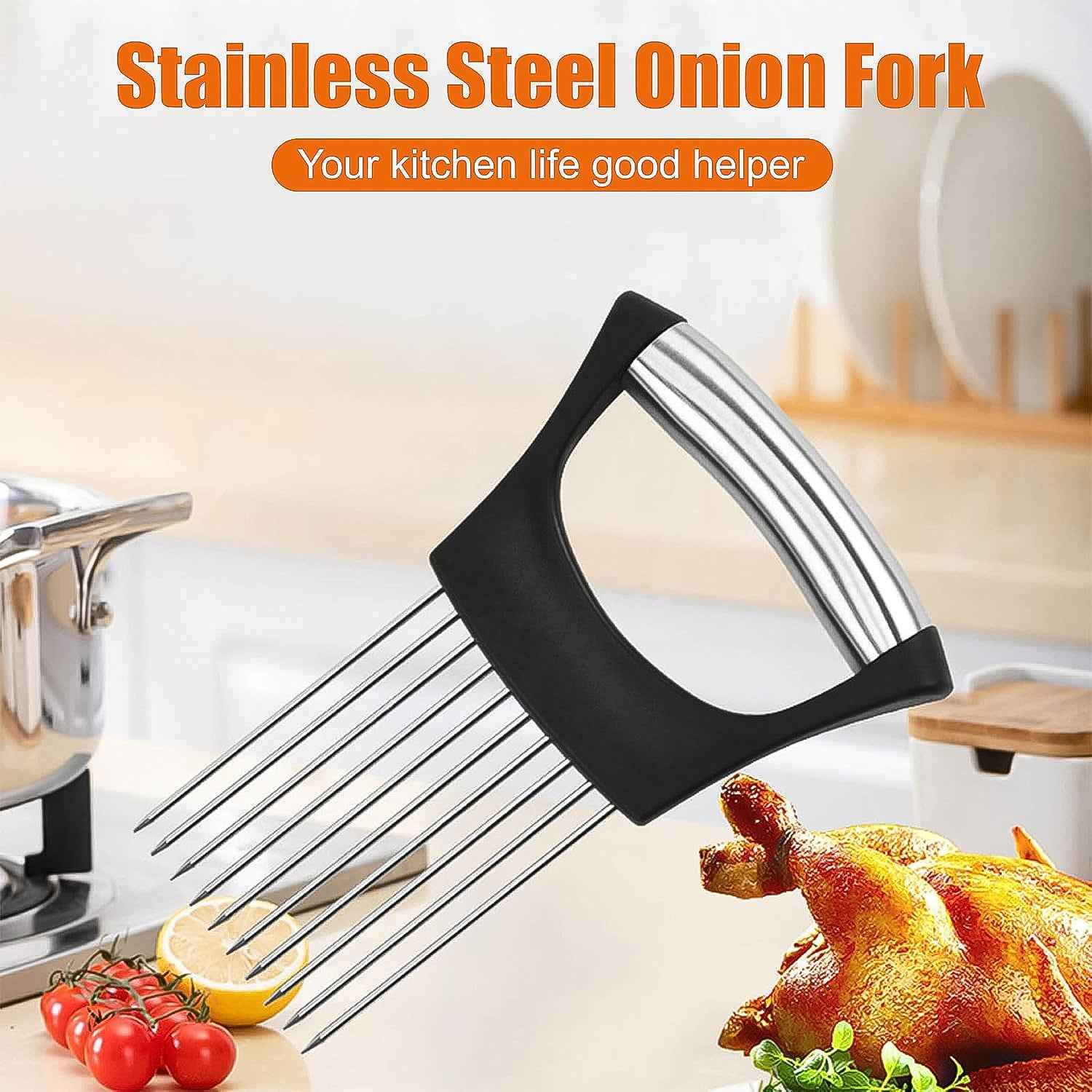 Stainless Steel Onion Cutter Vegetable Slicer Holder Tool (1 Pc)