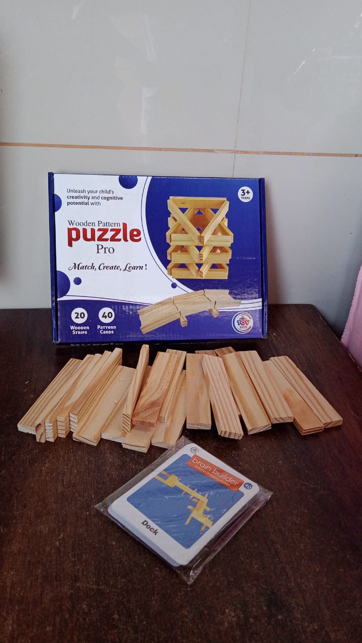 Wooden Pattern Brain Puzzles 20 Pcs Wooden Strips, 40 Pattern Cards (1 Set) Variety Bazaar