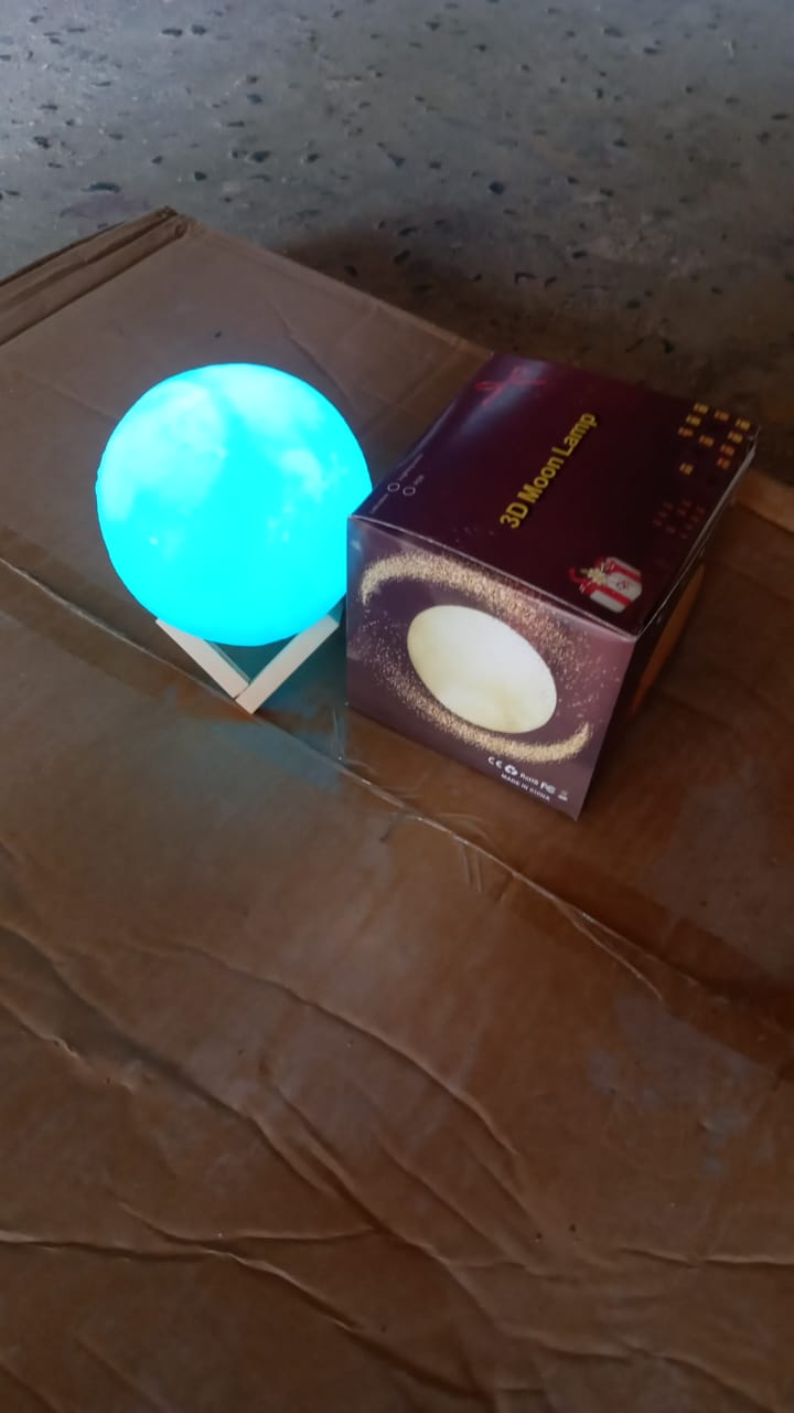 Moon Night Lamp Blue Color with Plastic Stand (15 x12 Cm / 1 Pc) Variety Bazaar