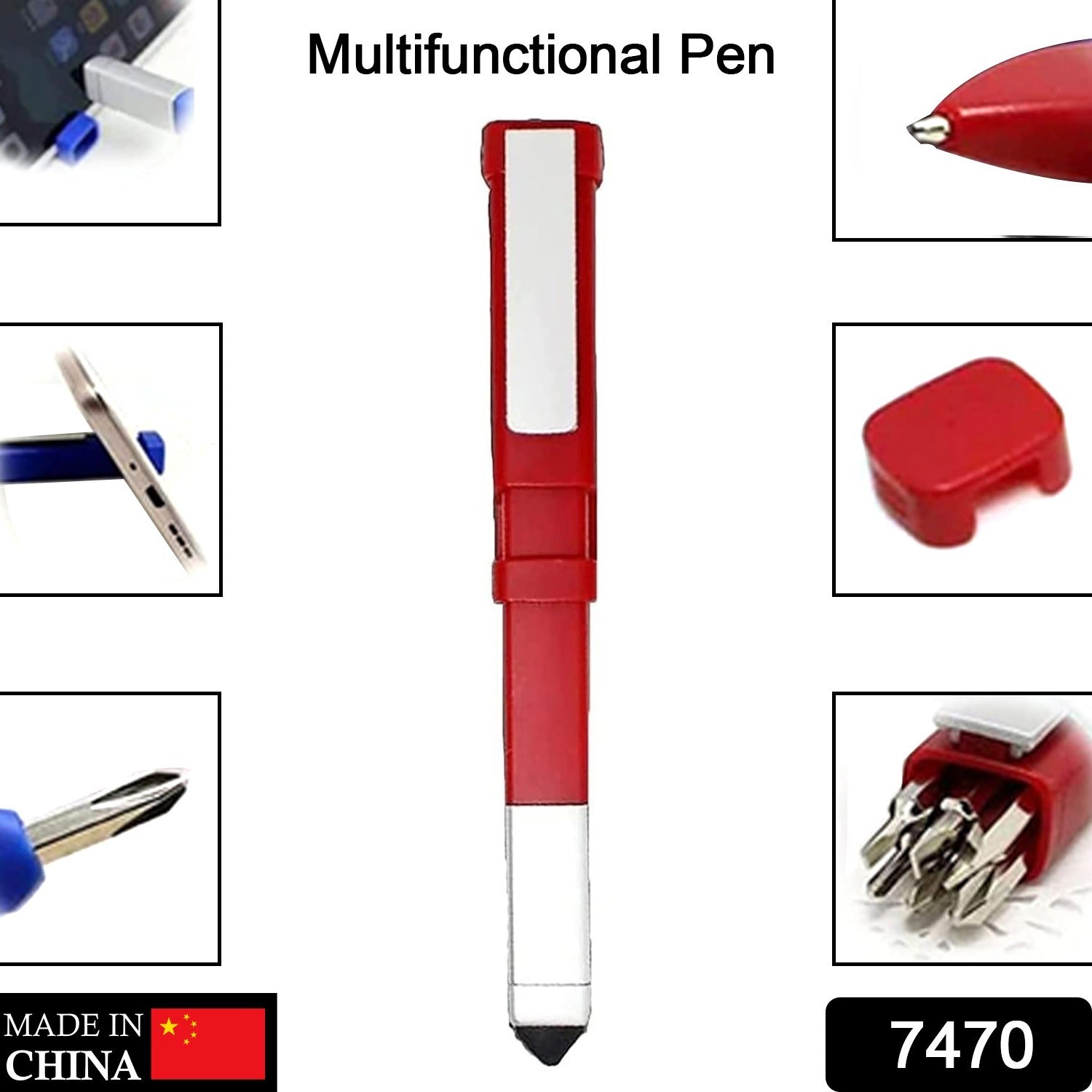 7470 Pen-Shaped Phone Holder with Screwdriver Sets, Multi-Function Pen 4 in 1 Tech Tool Pen, Portable Phone Tools with Capacitive Stylus Ball Point Pen Mobile Travel Sahayak
