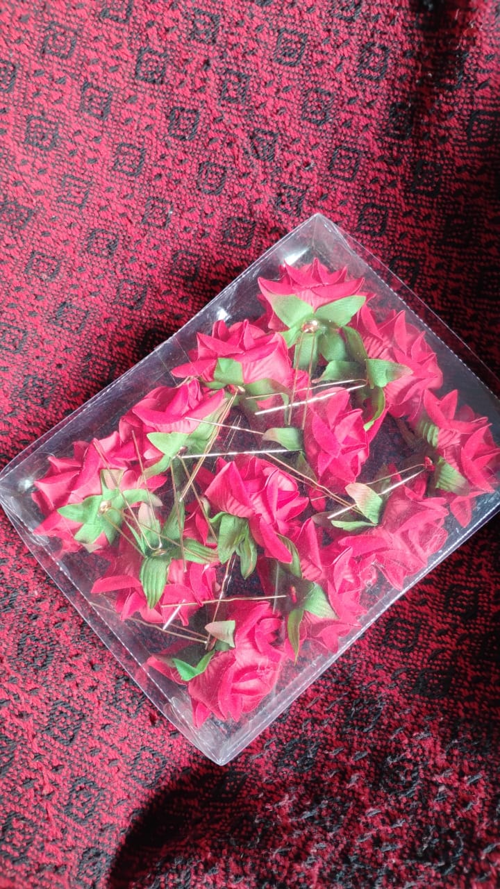 Hair Clip Red Rose Bridal Hair Pins Rose (12 Pcs Set / Red Color Only), Hair accessories Variety Bazaar