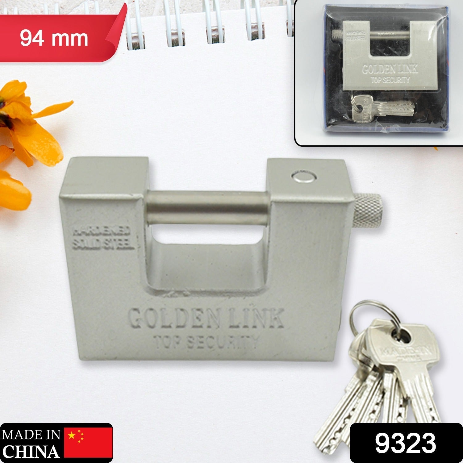 94mm Stainless Steel Padlock: Rectangular, Hardened Steel, 5 Keys Variety Bazaar